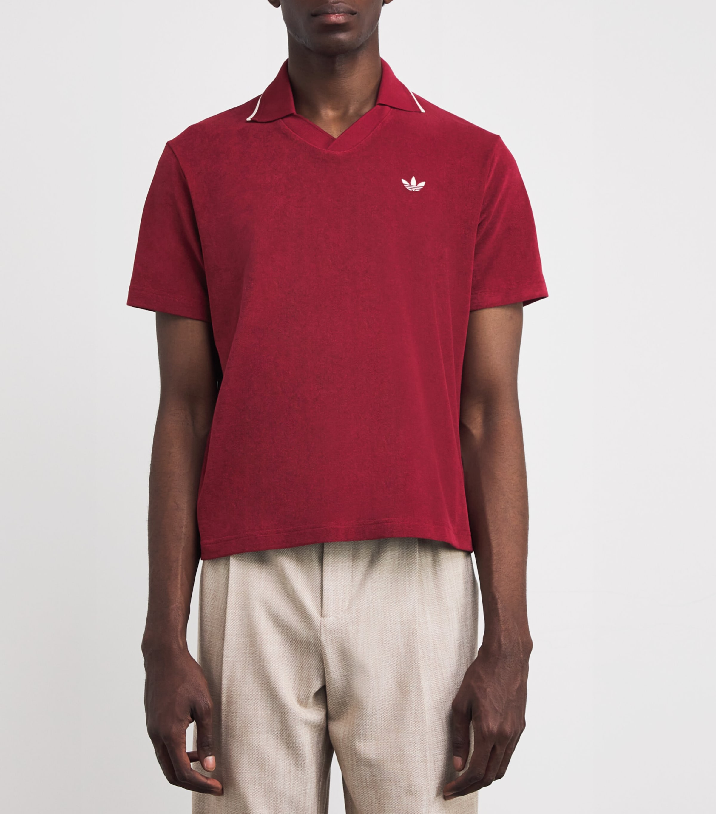 adidas Mens x Wales Bonner Cotton-Blend Collared T-Shirt Collegiate Burgundy Image 3