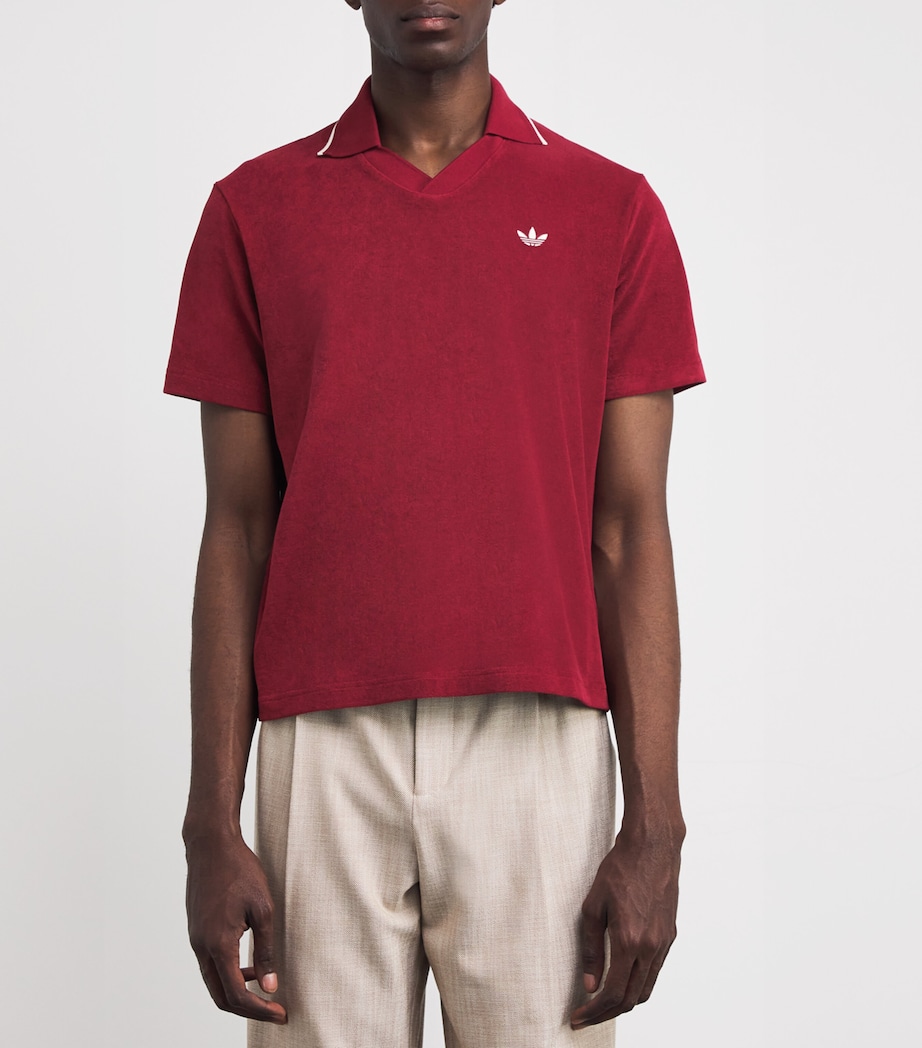 x Wales Bonner Cotton-Blend Collared T-Shirt COLLEGIATE BURGUNDY Image 3