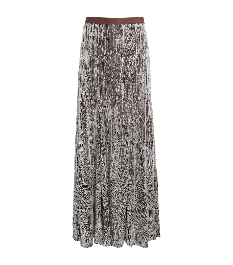 Rabanne Womens Sequin-Embellished Maxi Skirt Silver/brown Image 1