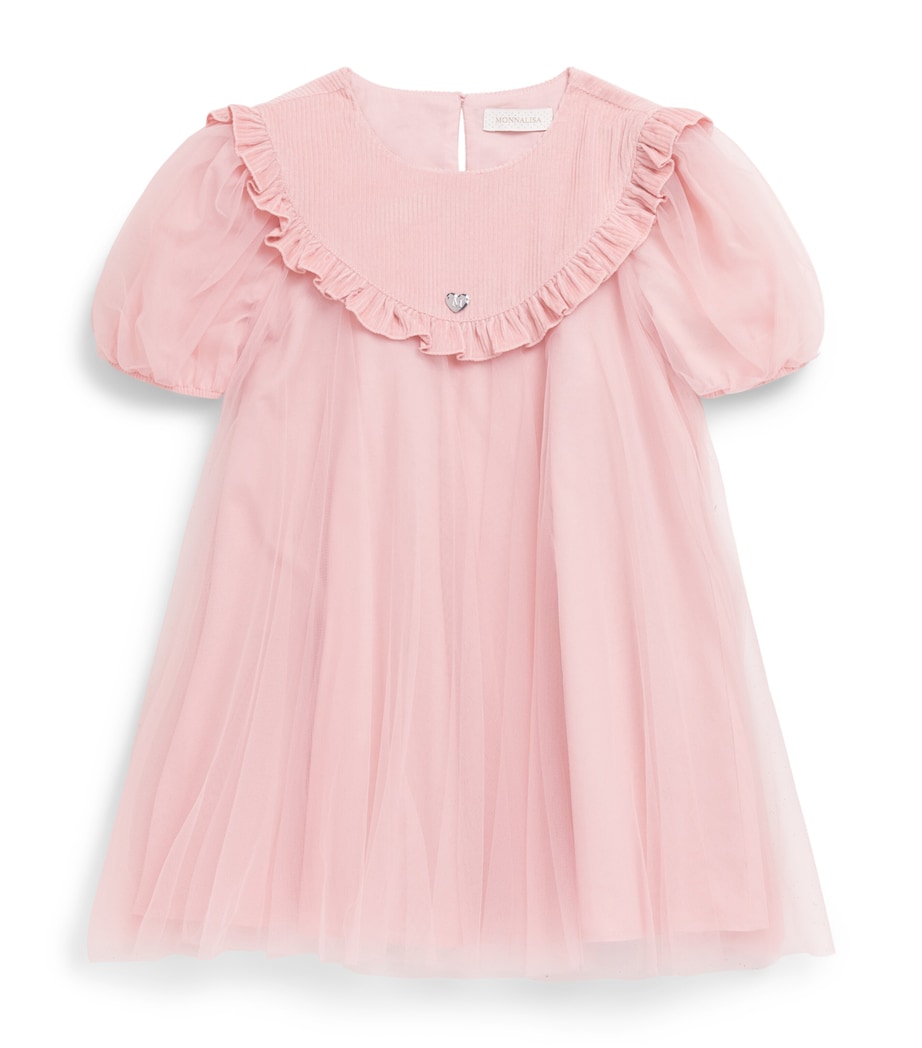 Monnalisa Corduroy-Tulle Dress (24 Months – 12 Years) Malva Flower Image 1