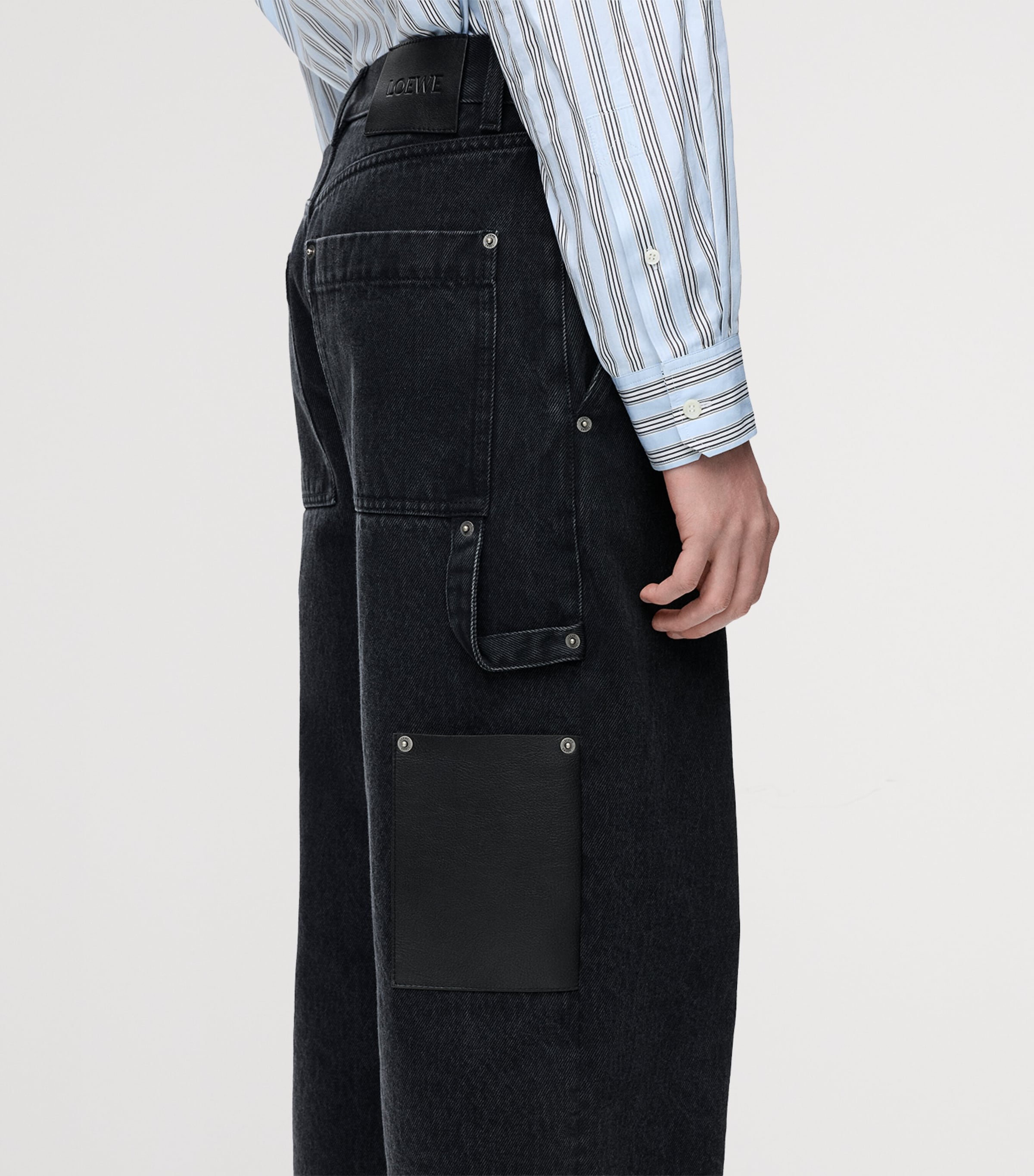 LOEWE Mens Leather-Trim Straight Jeans Black Image 5