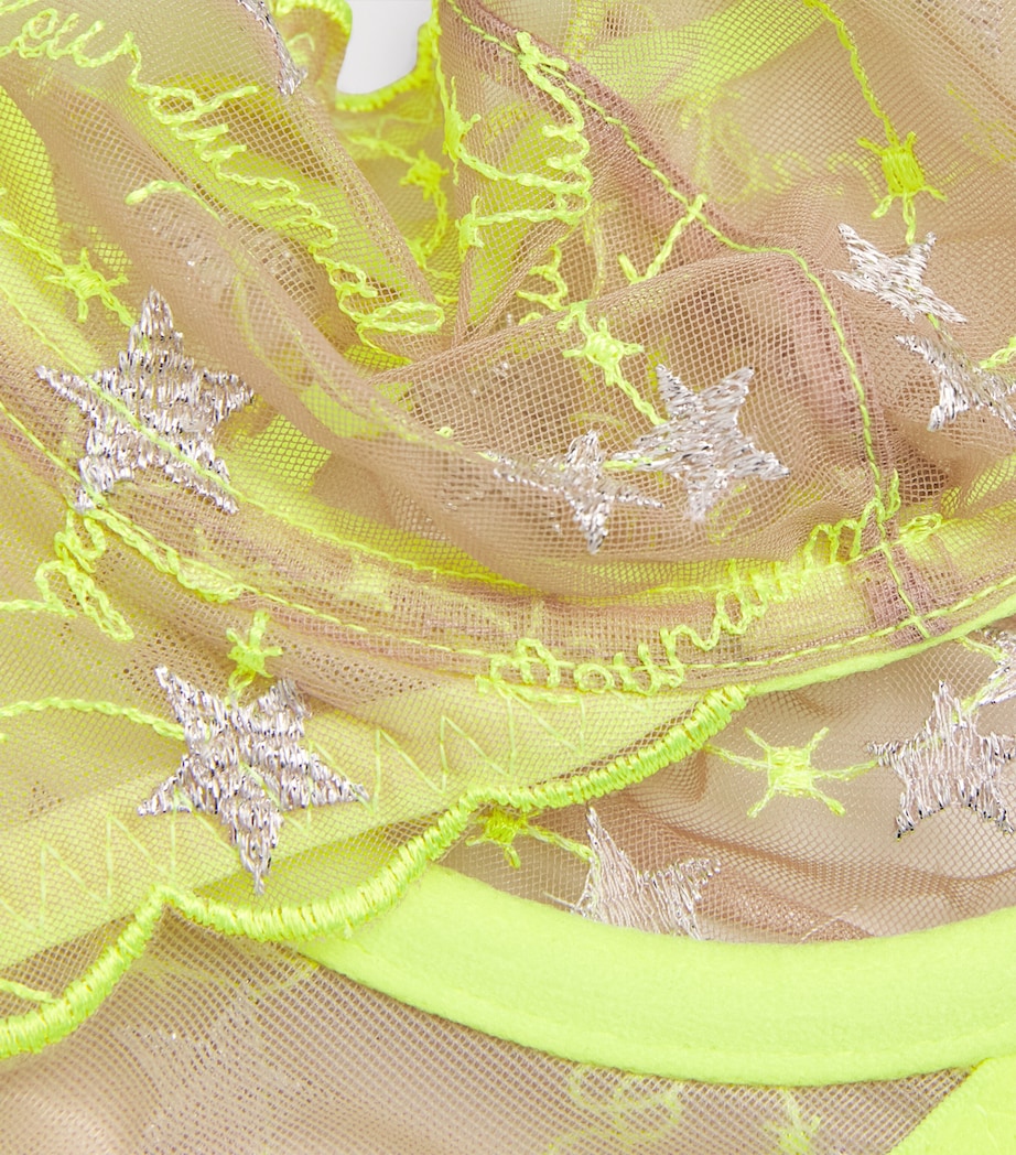 Fleur Du Mal Womens Silk Embroidered Étoile Balconette Bra Neon Yellow Image 4