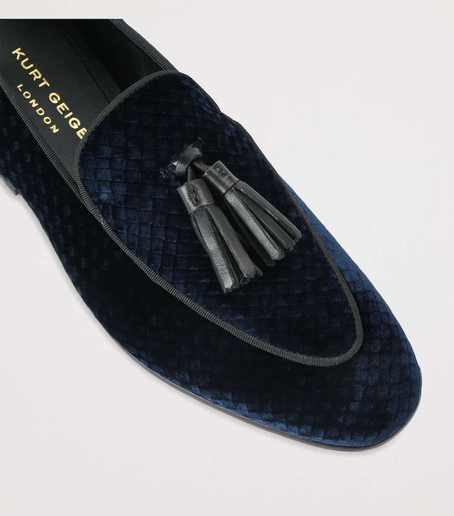 Velvet Snake-Embossed Bedford Tassel Loafers NAVY Image 3