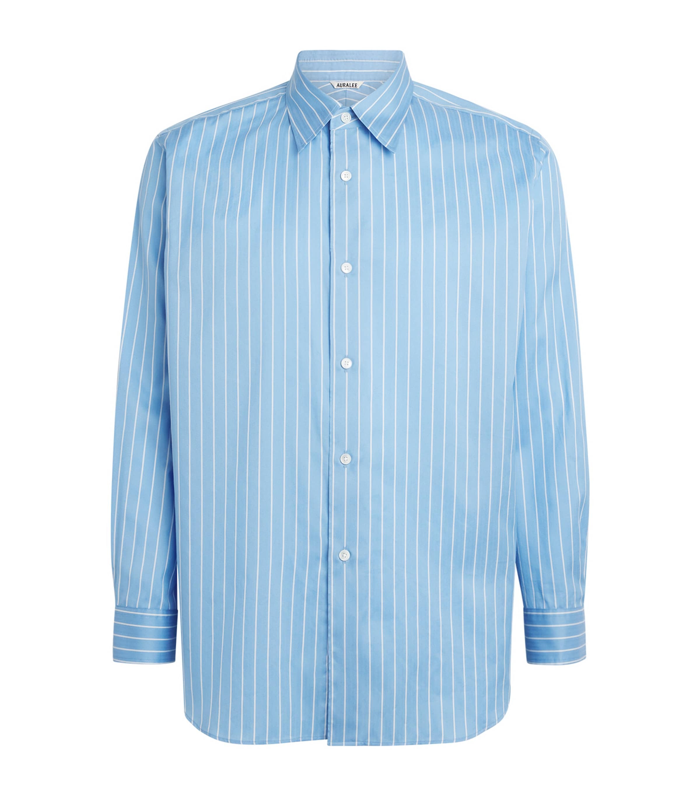 Auralee Mens Cotton-Silk Stripe Shirt Sax Blue Stripe Image 1