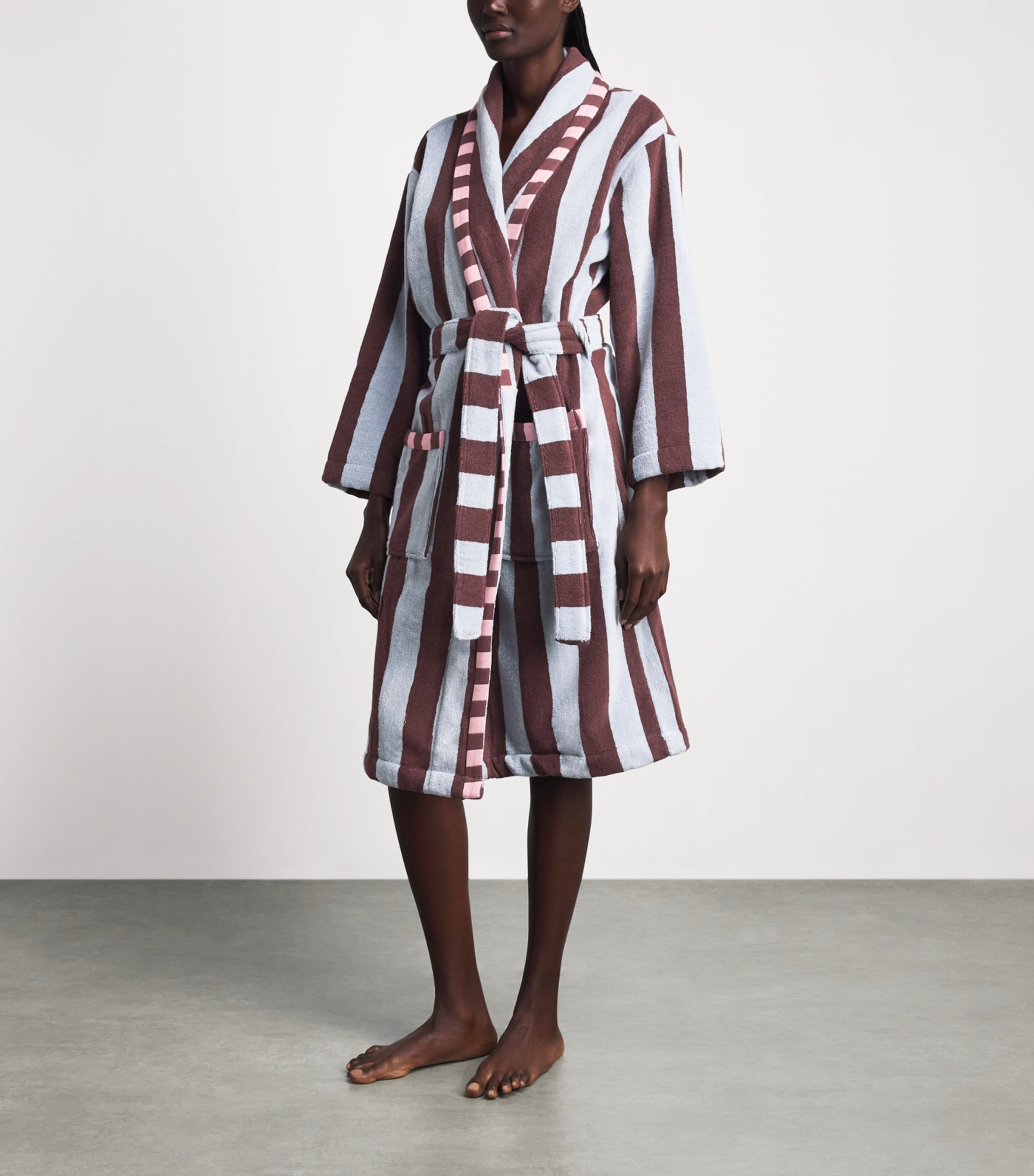 TBCO Womens Terry Cotton Bath Robe Blue Stripe Image 2