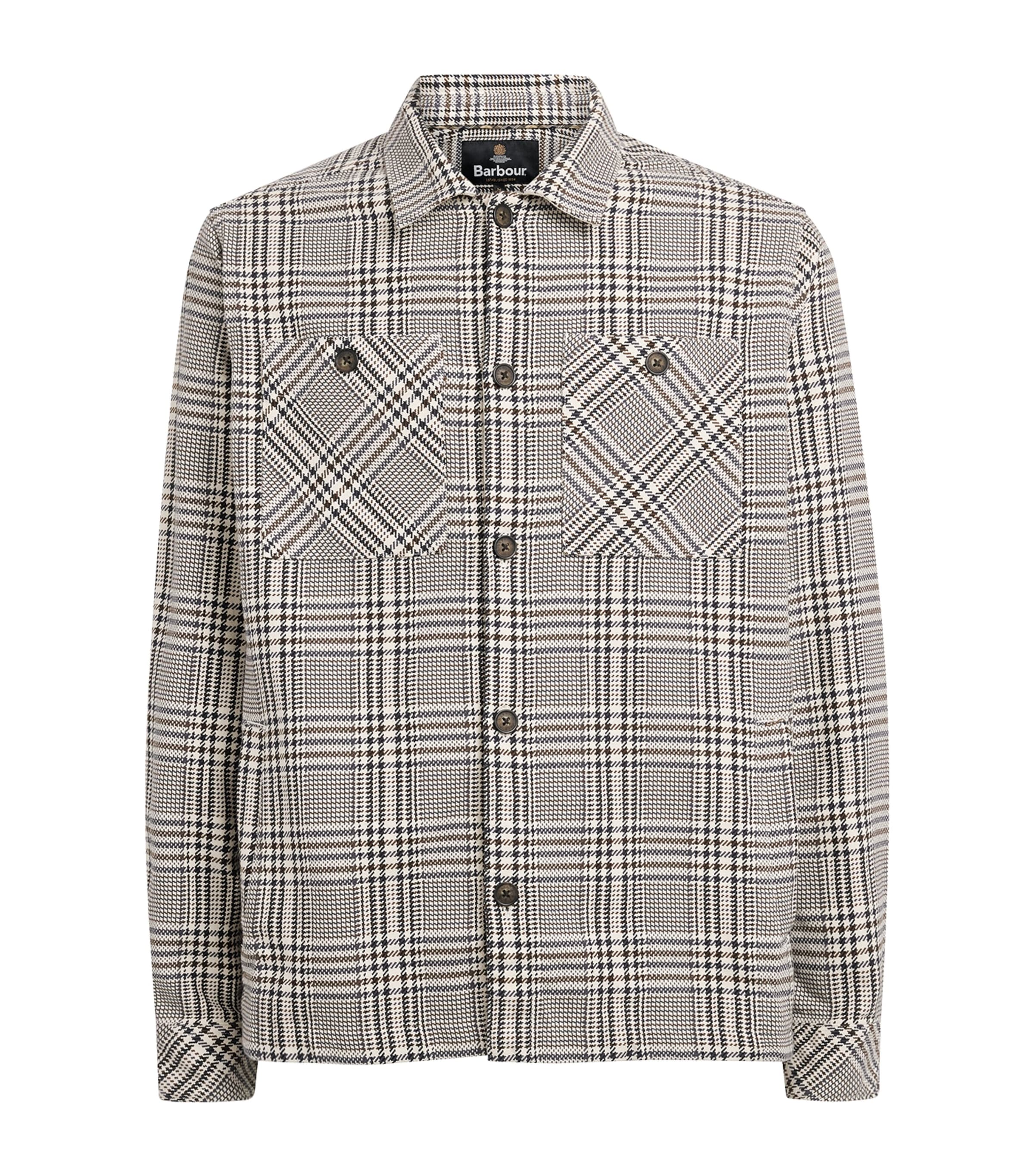 Barbour Mens Cotton Houndstooth Alderney Overshirt Whisper White Image 1
