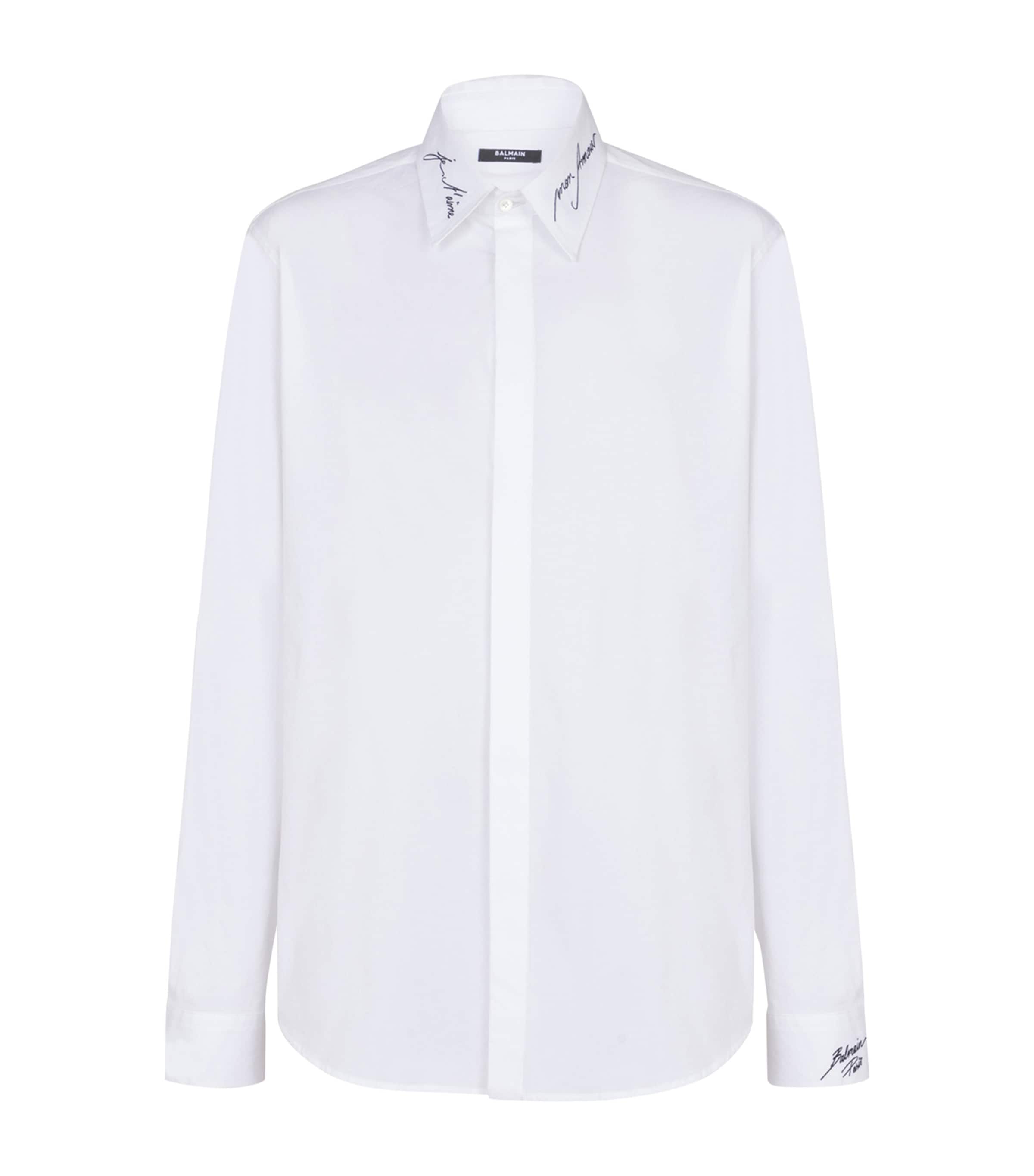 Shop Balmain Cotton Embroidered Shirt In White