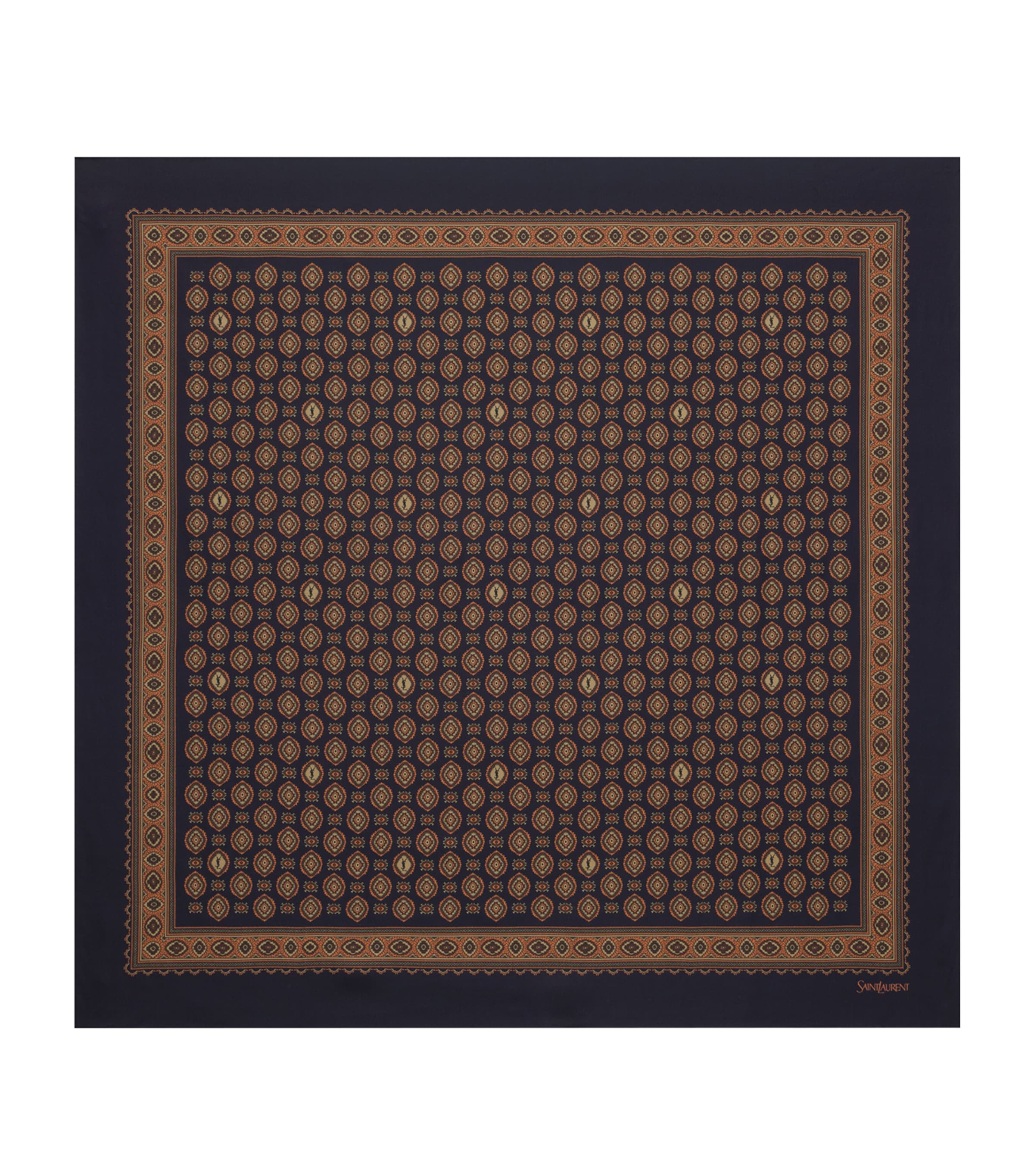 Saint Laurent Silk Medallion Print Scarf In Blue