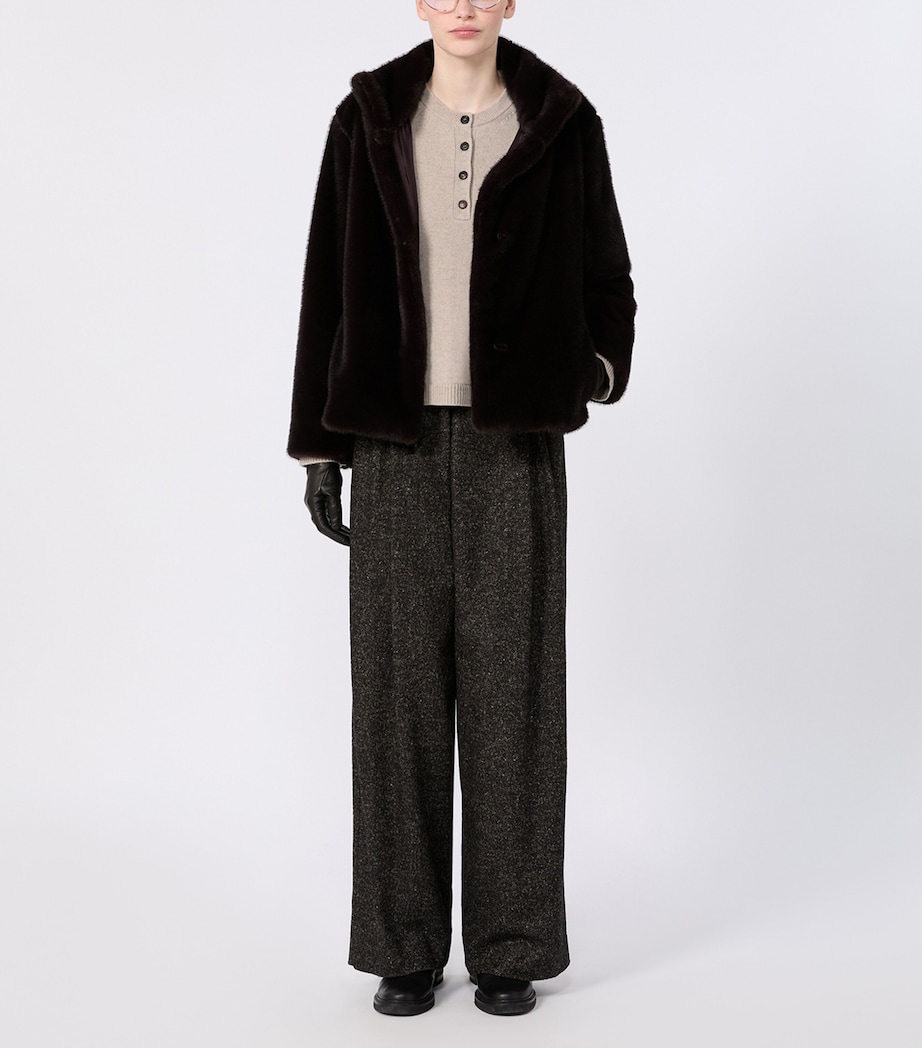 Max Mara Womens Faux Fur Jacket Dark Brown Image 2