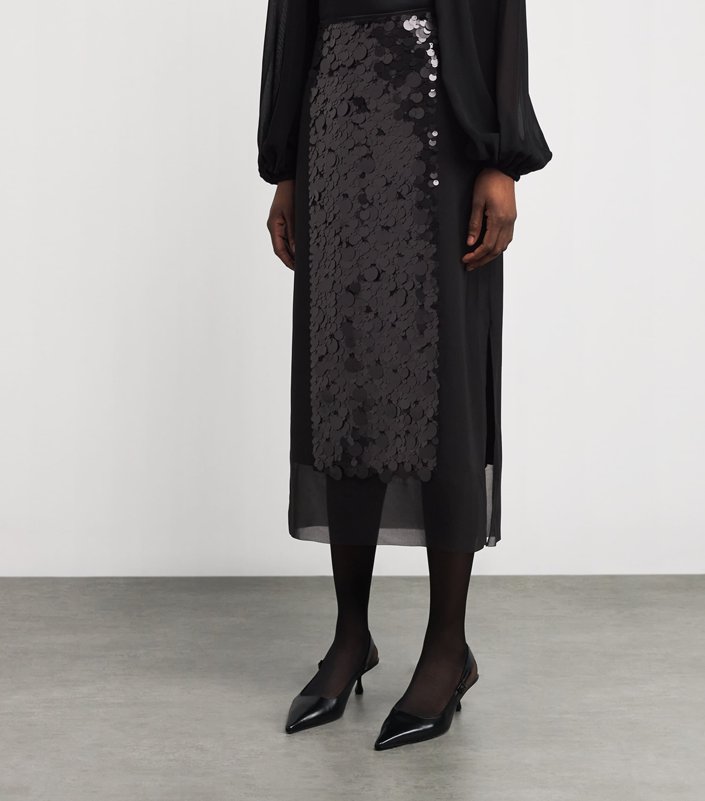 Chiffon Embellished Cambo Midi Skirt BLACK Image 3