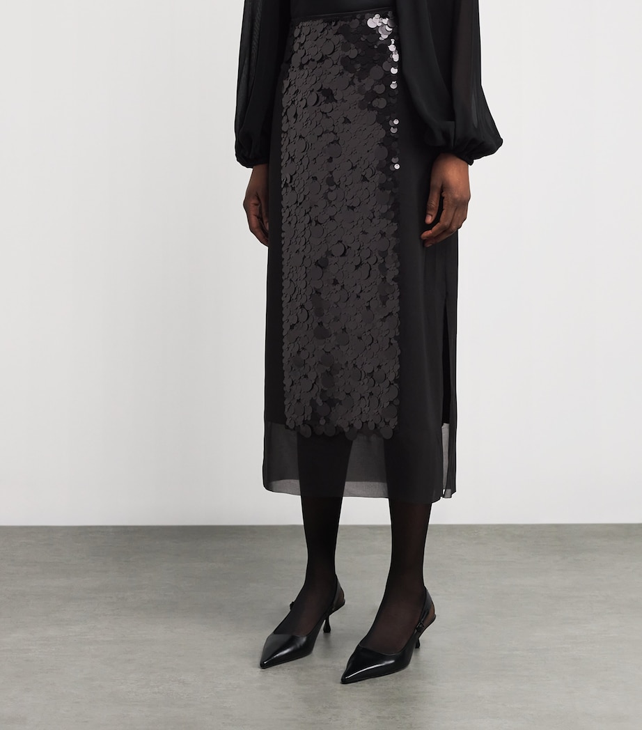 Chiffon Embellished Cambo Midi Skirt BLACK Image 3