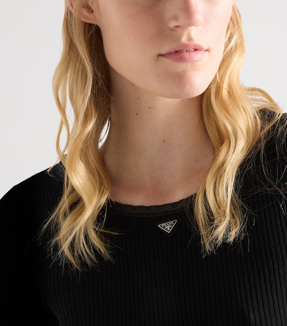 Prada Womens Cotton Short-Sleeve Crop Top Black Image 3