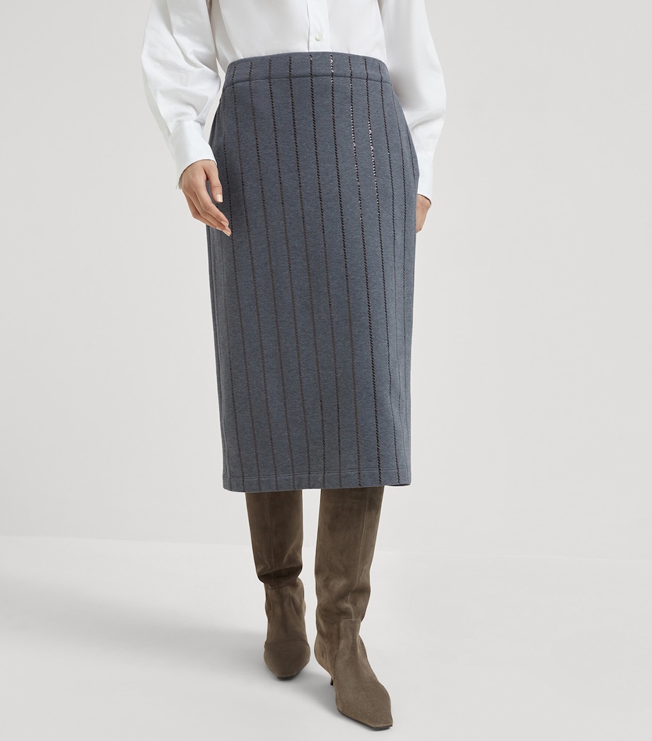 Cotton Sequin-Stripe Midi Skirt C8125 Image 2