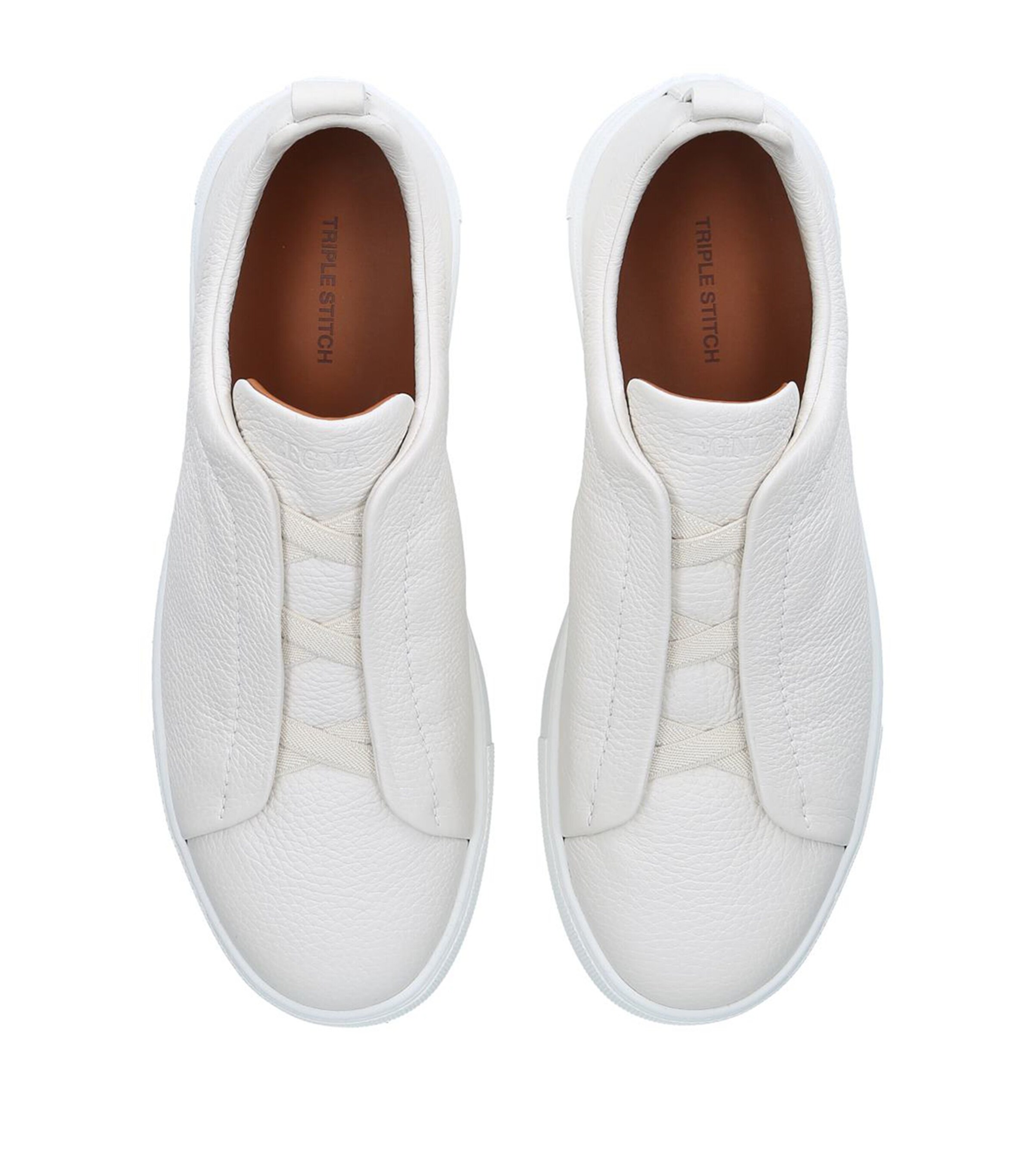 Zegna Leather Triple Stitch Sneakers Bone Image 4