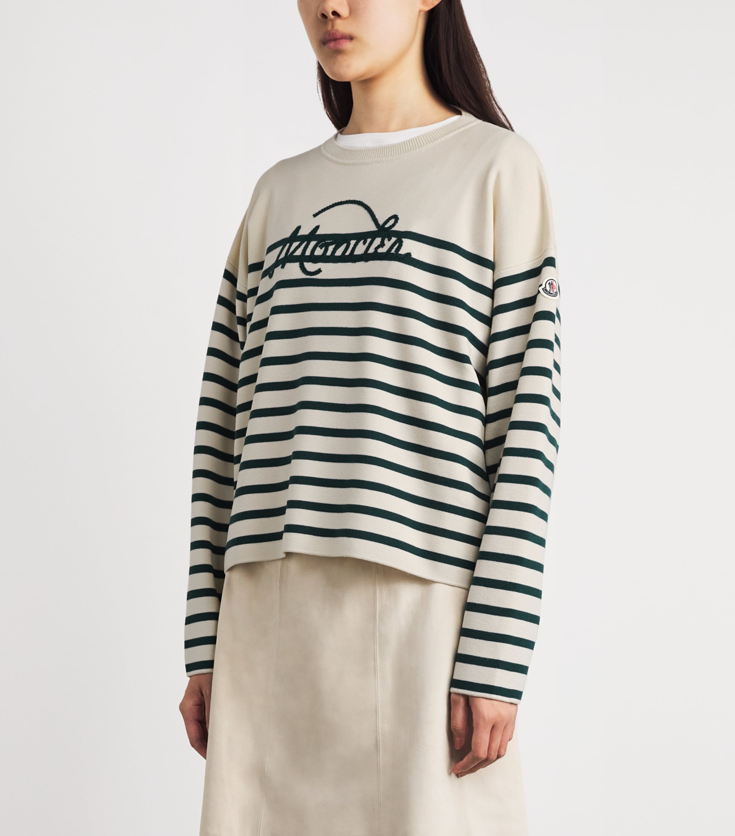 Moncler Womens Virgin Wool Stripe Logo Sweater Image 4