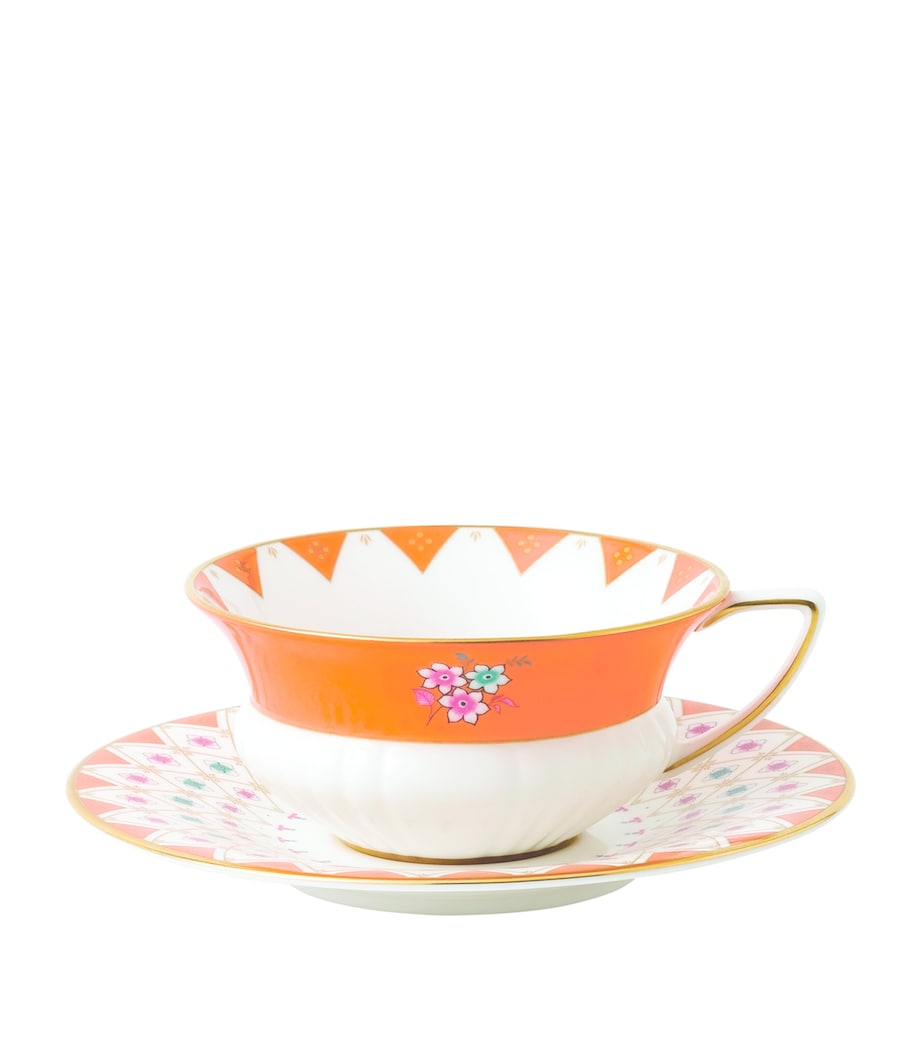 Wonderlust Peony Diamond Teacup and Saucer MULTI Image 1