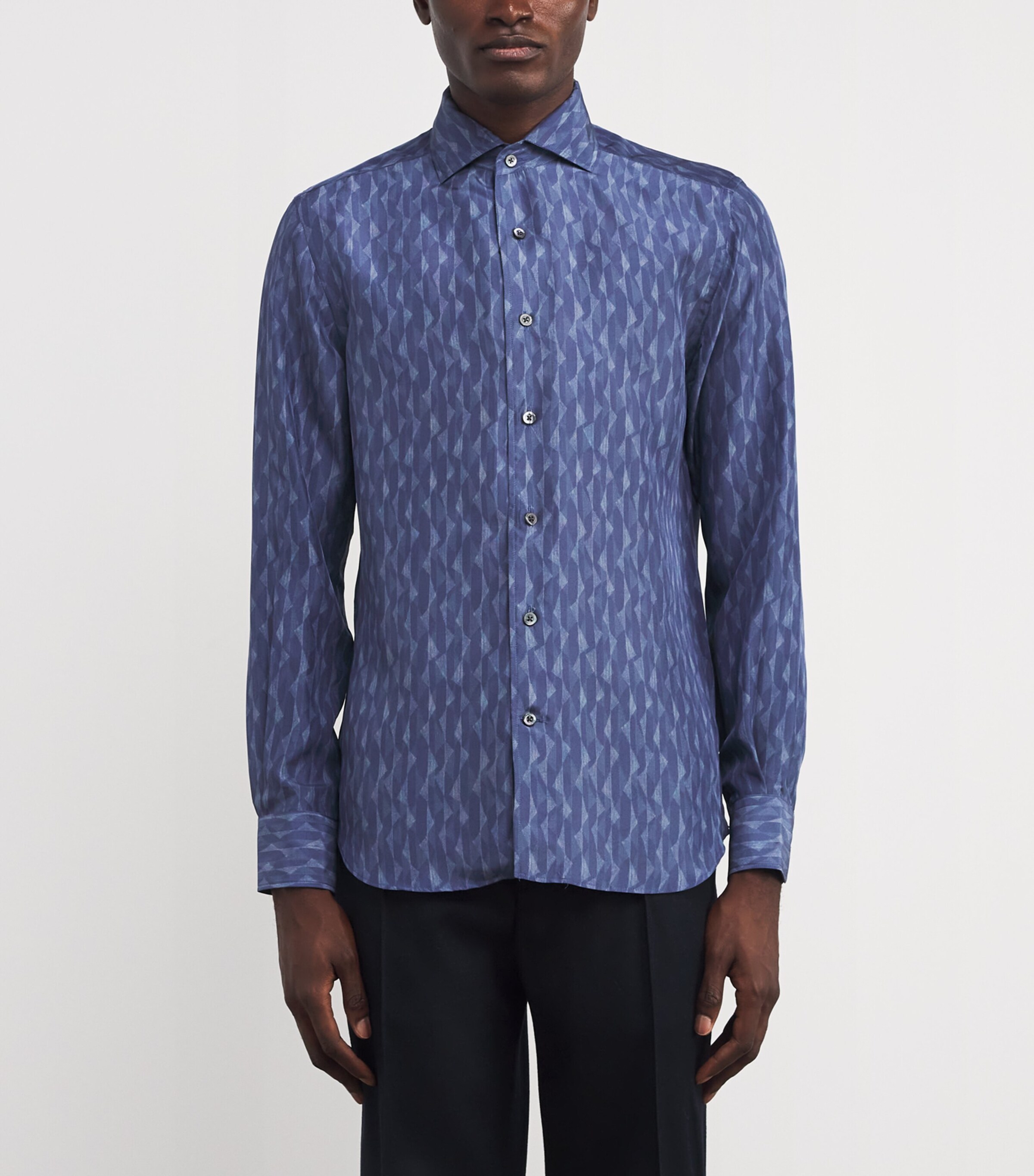 Corneliani Mens Silk Printed Shirt Navy Blue Image 3