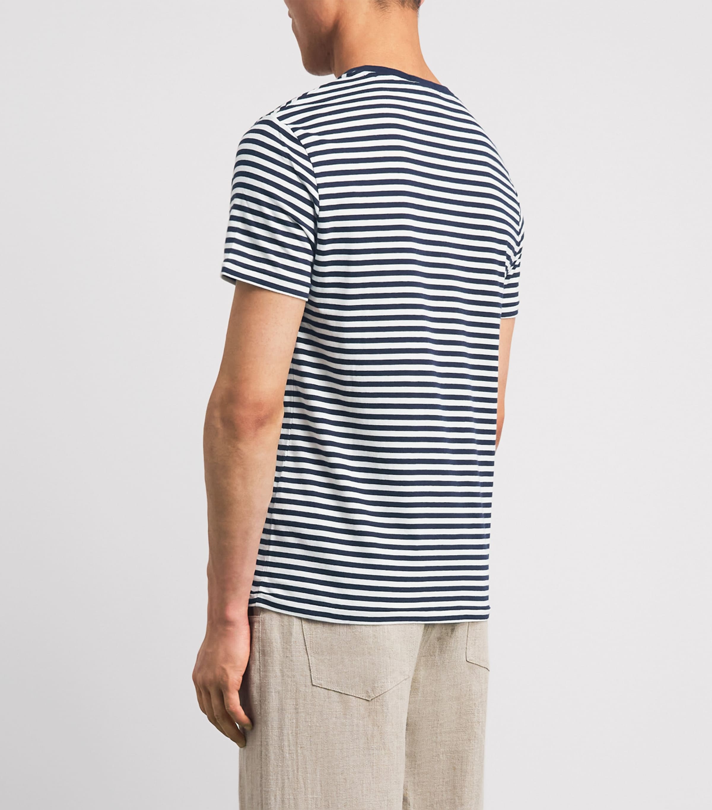 Polo Ralph Lauren Mens Cotton Stripe Polo Pony Slim T-Shirt Newport Navy/white Image 5