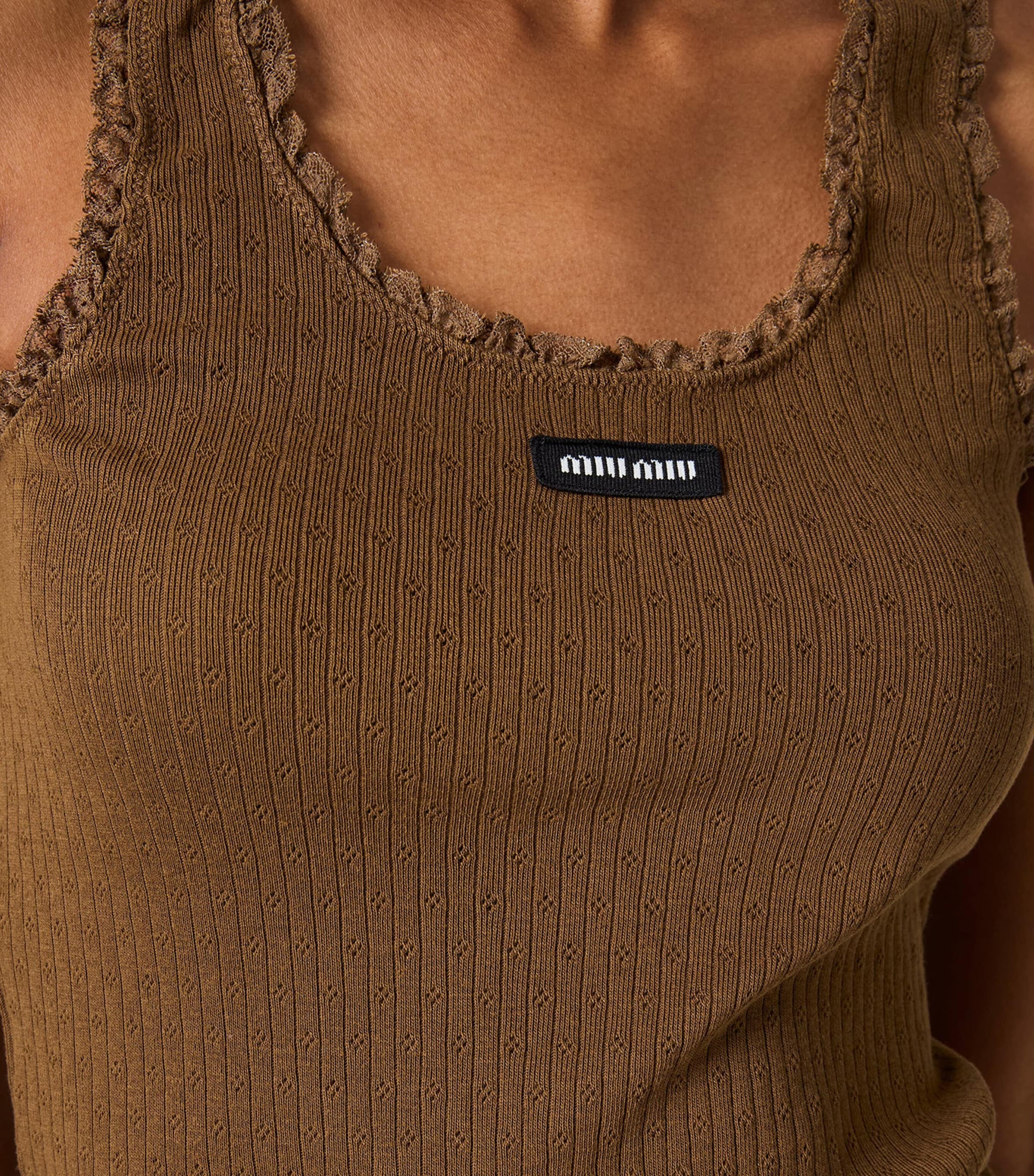 Miu Miu Womens Cotton Ribbed Logo Tank Top Image 4