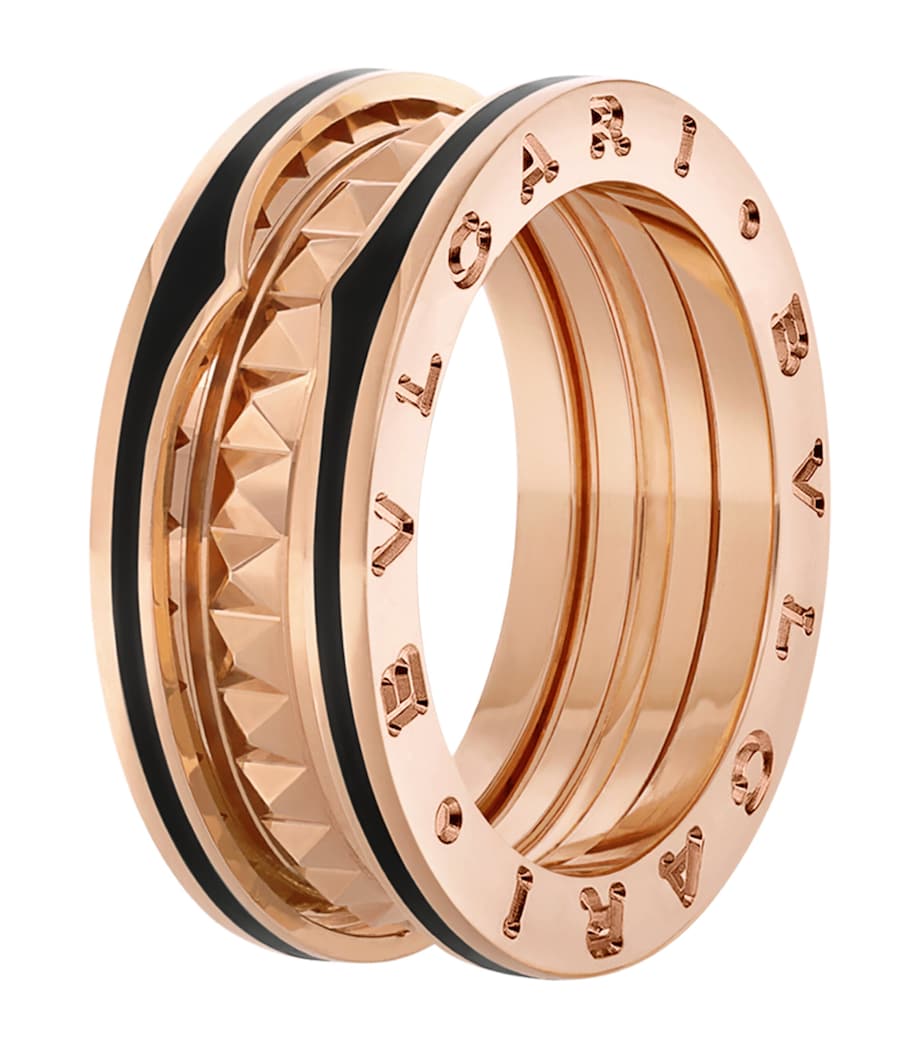 Bvlgari Rose Gold and Black Ceramic B.zero1 Rock Two-Band Ring Pink Gold Image 1