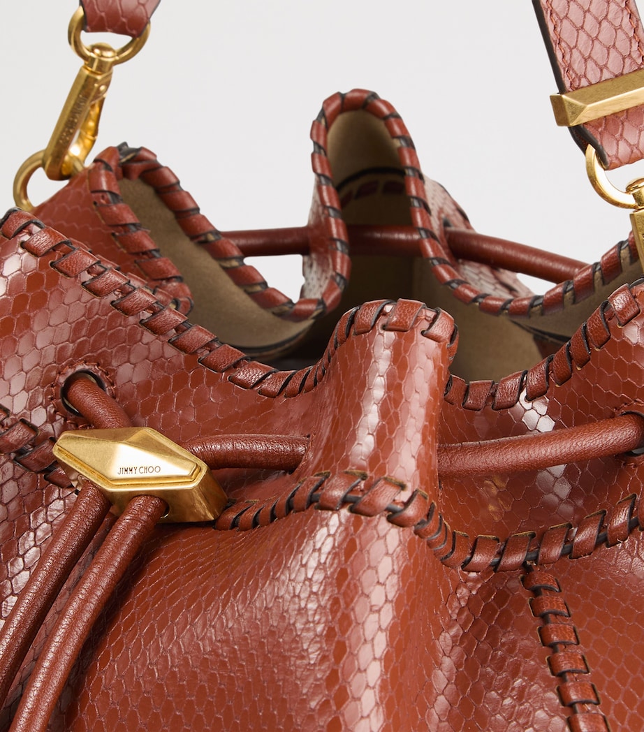 Medium Snake-Print Cinch Bag COGNAC/GOLD Image 2