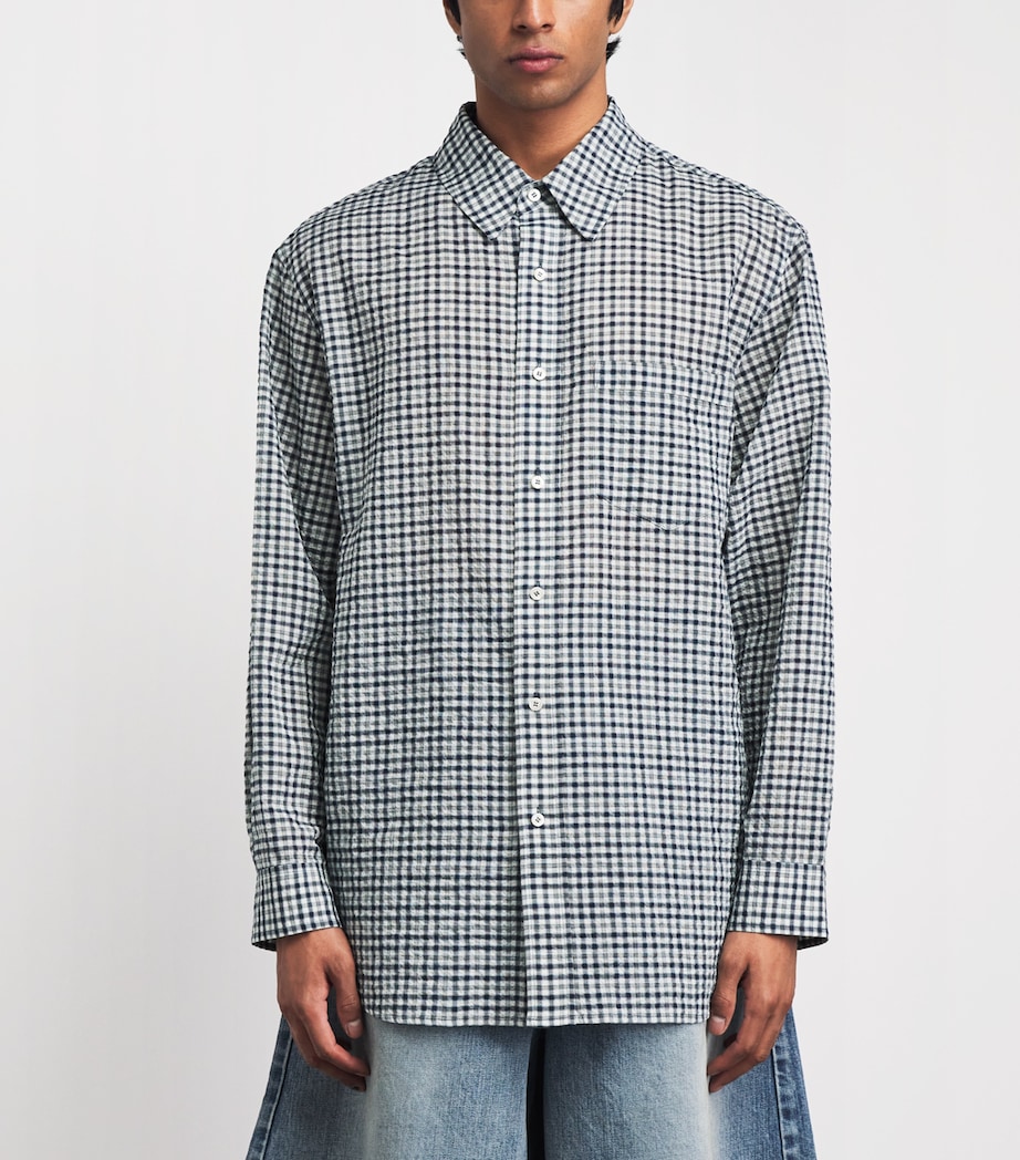 System Mens Cotton-Blend Relaxed Check Shirt Dark Navy Image 4