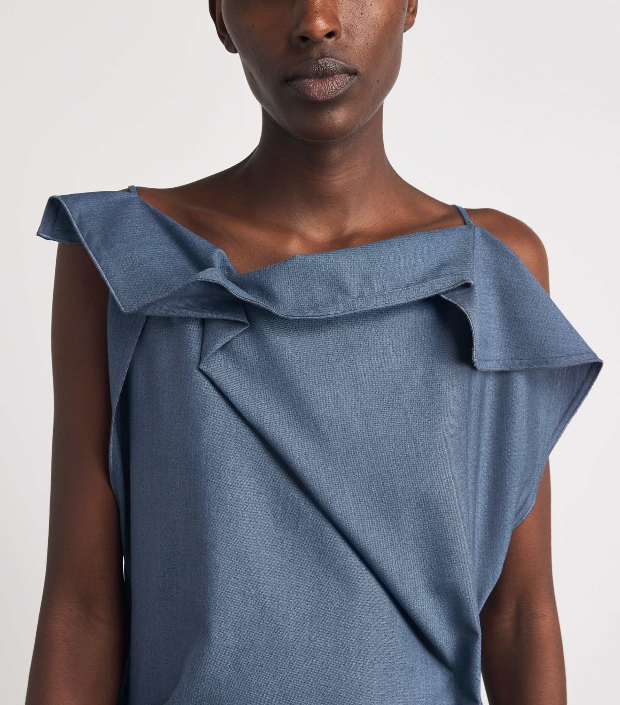Victoria Beckham Womens Wool Draped Midi Dress Storm Blue Image 3