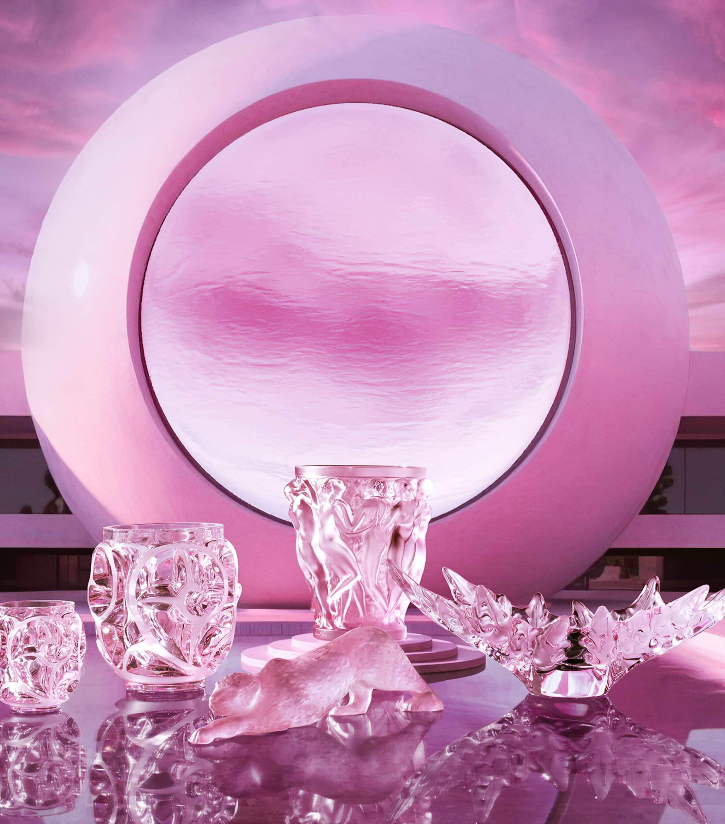 Lalique Crystal Rose Nebula Tourbillons Vase (21cm) | Harrods US