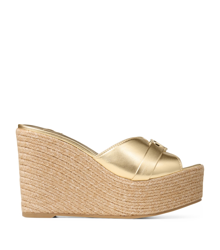 Jimmy Choo Leda 100 Leather Wedge Sandals Gold/gold Image 1