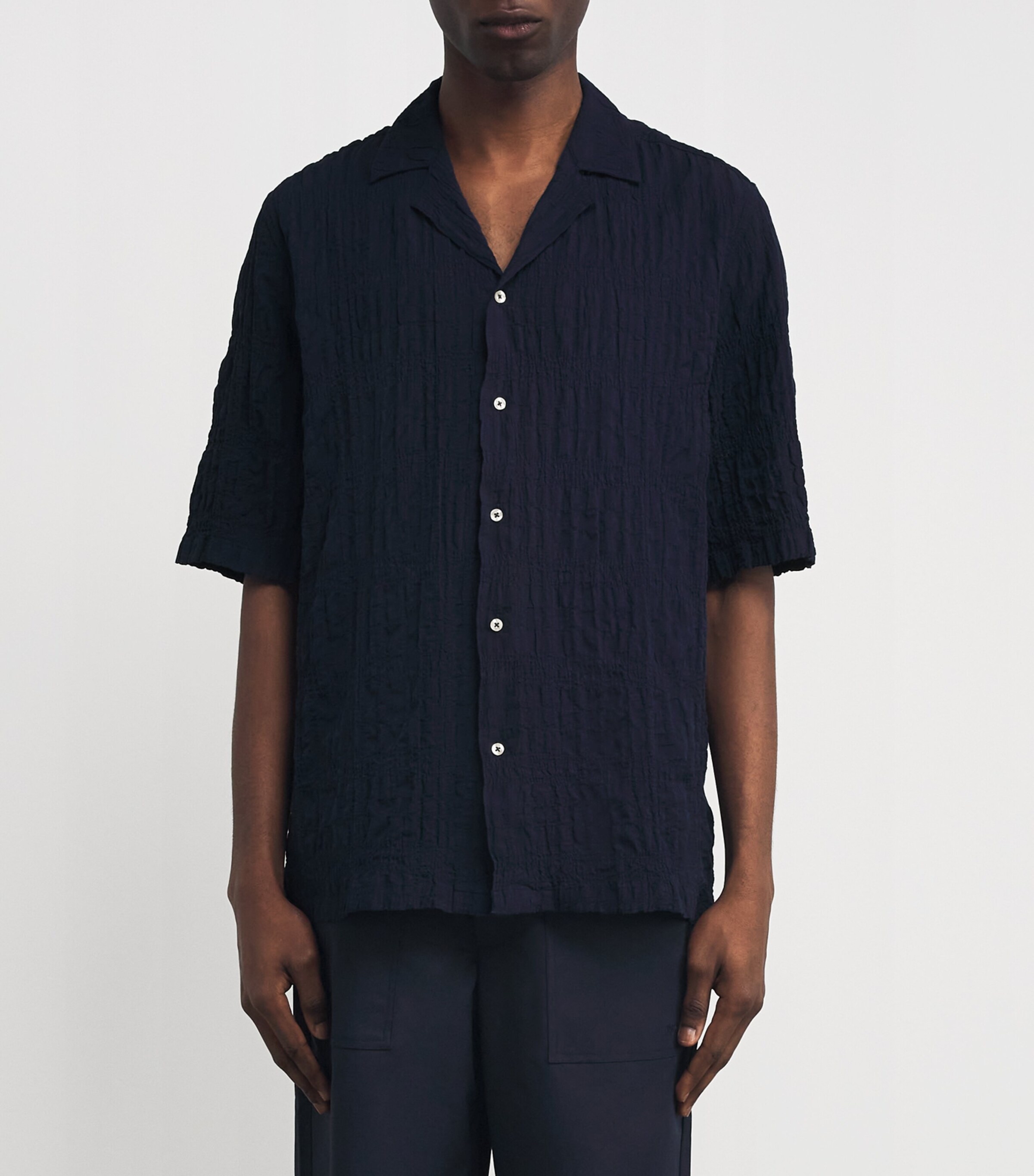 Officine Generale Mens Cotton Seersucker Eren Shirt Night Sky Image 3