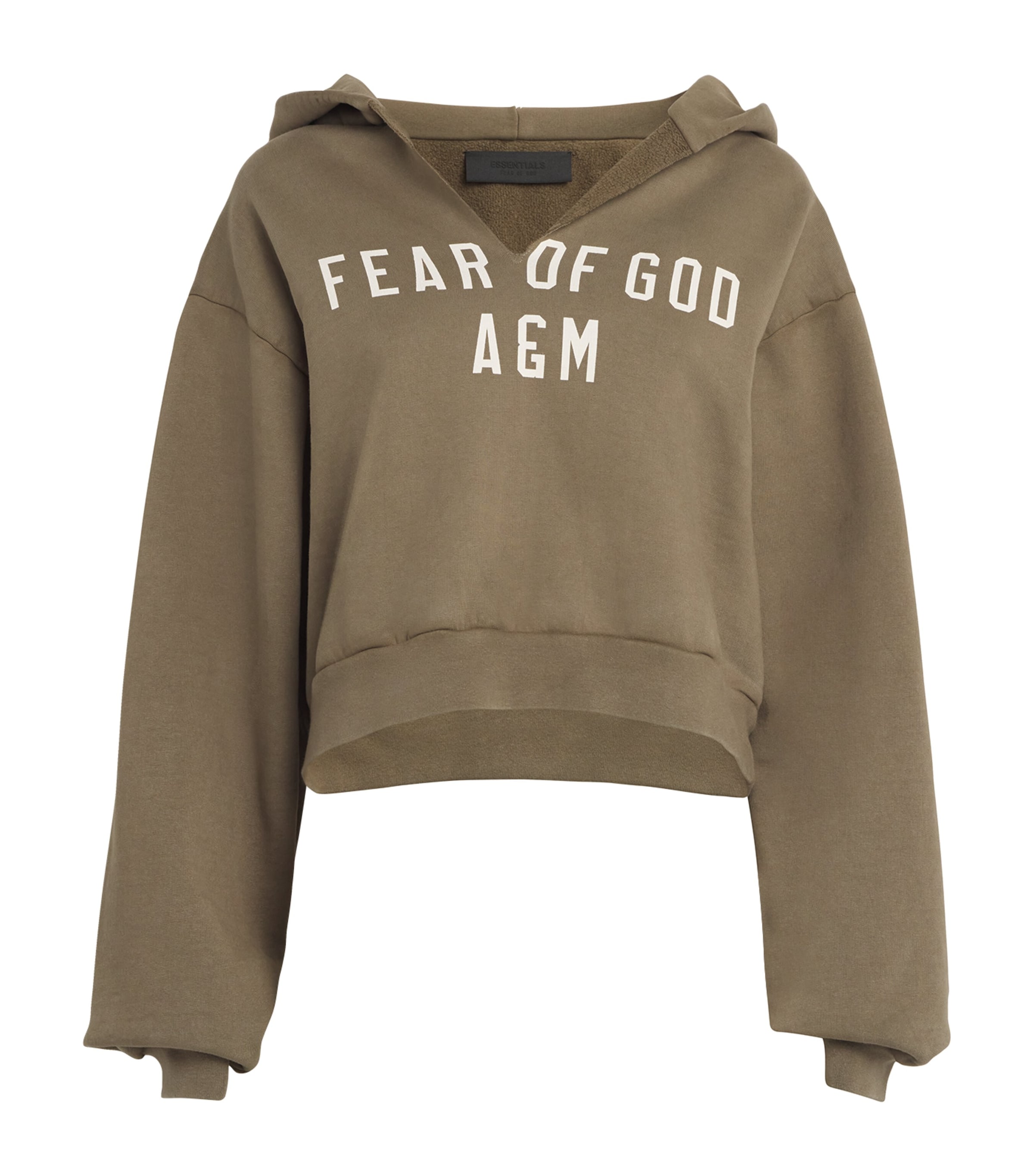 Fear Of God Cotton Cropped V-neck Hoodie In Green