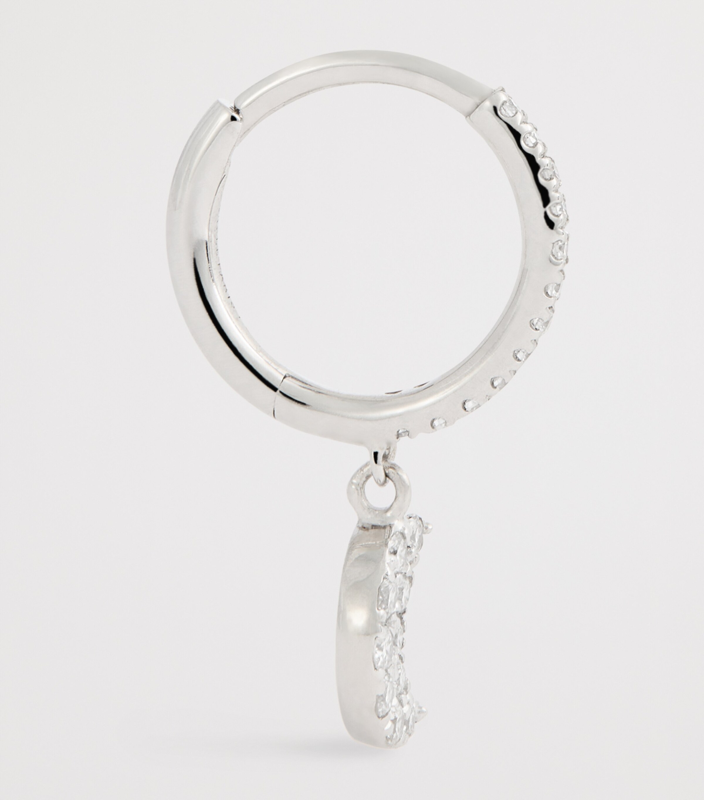 White Gold and Diamond Crescent Moon Single Earring WHITE GOLD Image 4