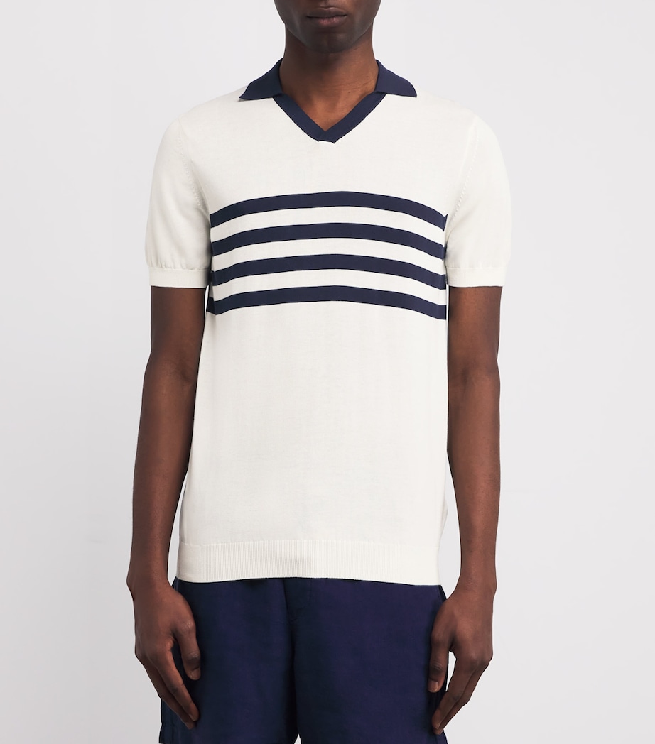 Cotton Stripe Polo Shirt 003-OFF-WHITE Image 3