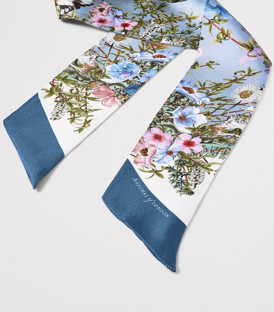 Aspinal Of London Silk Edwardian Garden Skinny Scarf Skyblue Image 2