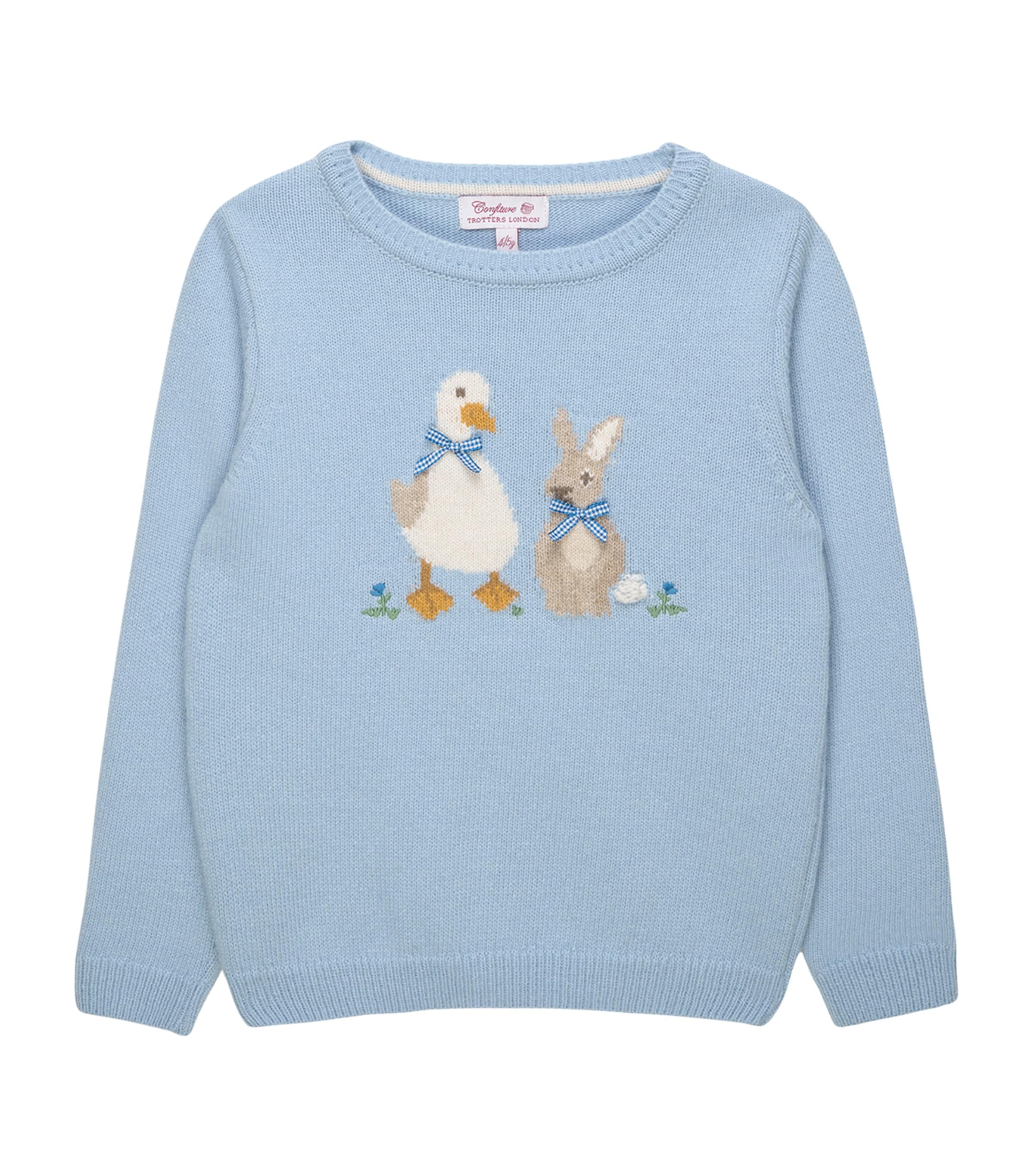 Trotters Knitted Duck and Bunny Sweater (6-11 Years) Blue Image 1