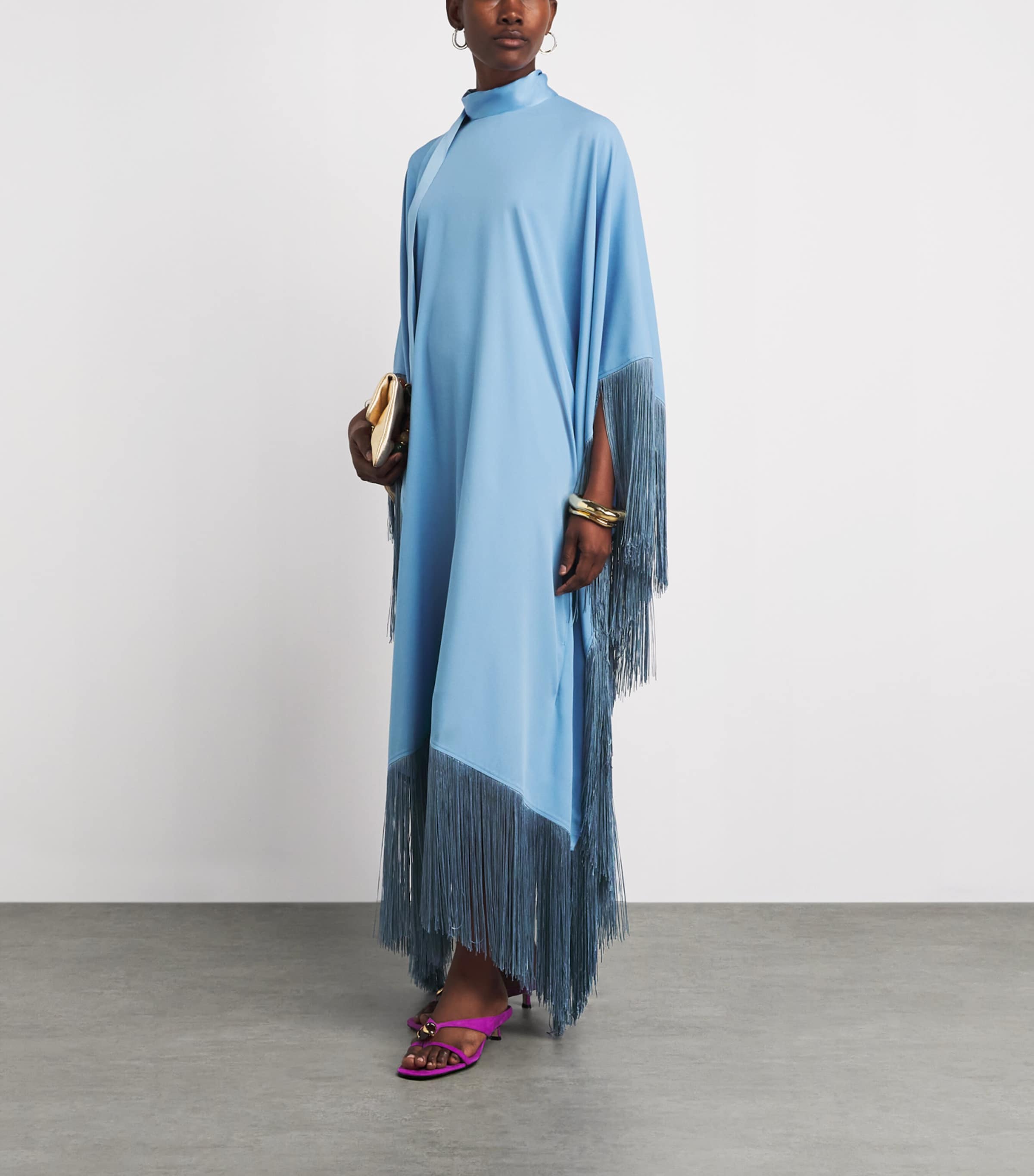 Taller Marmo Womens Fringed Mrs Ross Kaftan Dress Powder Blue Image 2