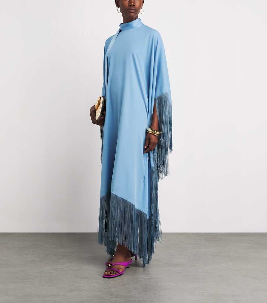 Taller Marmo Womens Fringed Mrs Ross Kaftan Dress Powder Blue Image 2