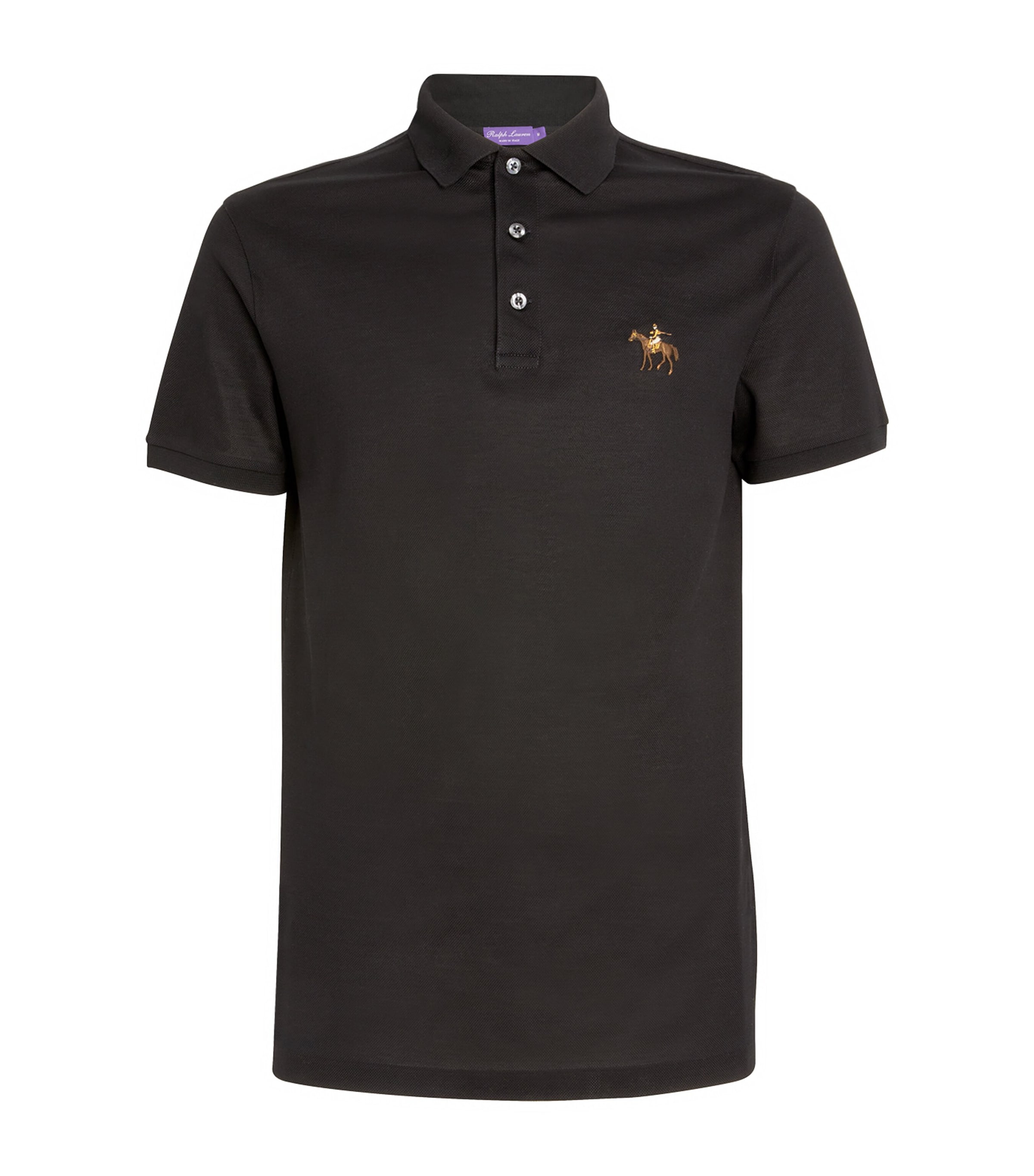 Ralph Lauren Purple Label Black Cotton Standing Horse Polo Shirt
