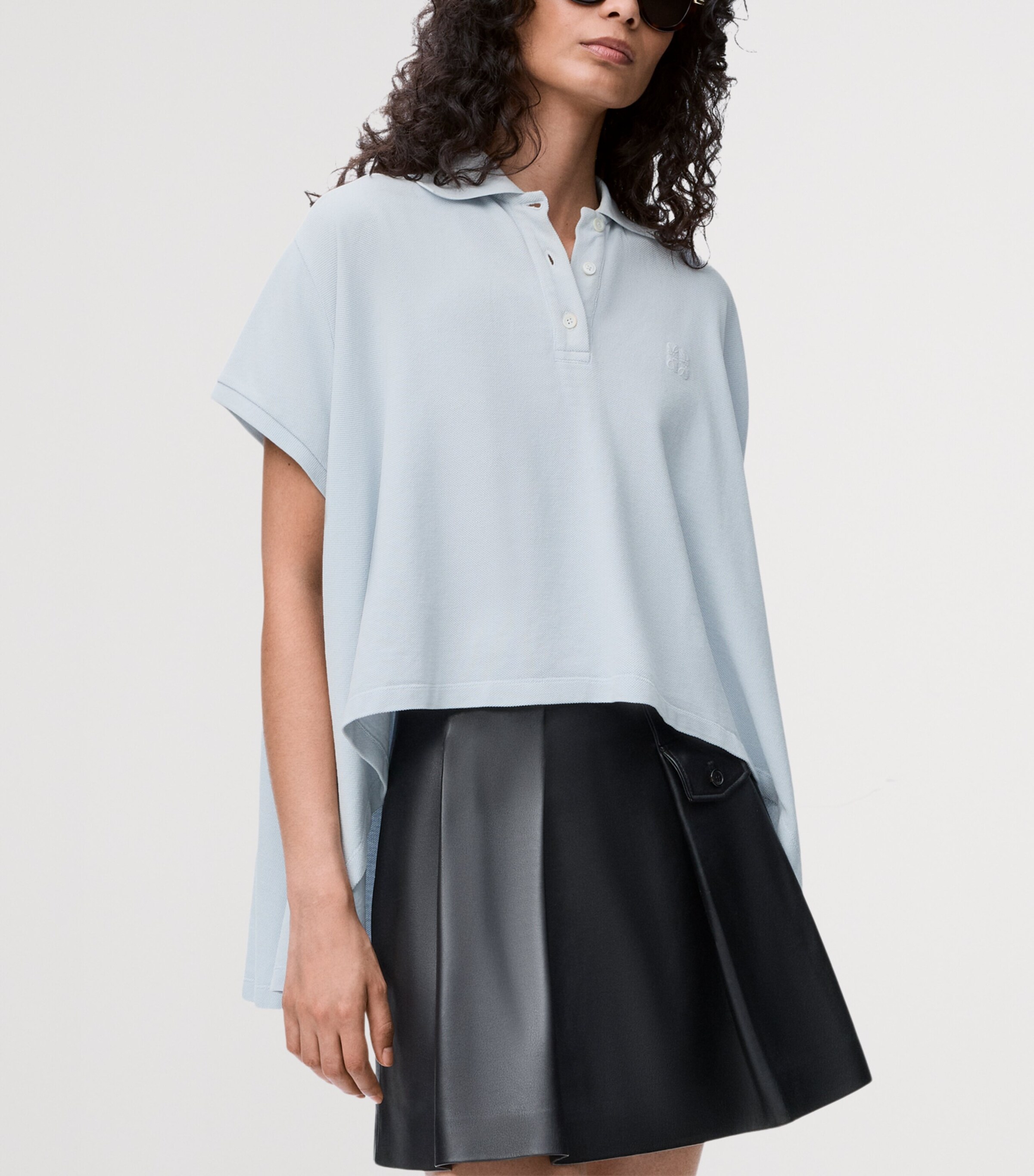 LOEWE Womens Stretch-Cotton Polo Shirt Light Blue Image 3