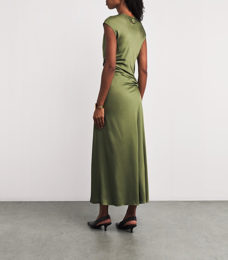 Satin Ruched Burke Midi Dress OLIVE Image 3
