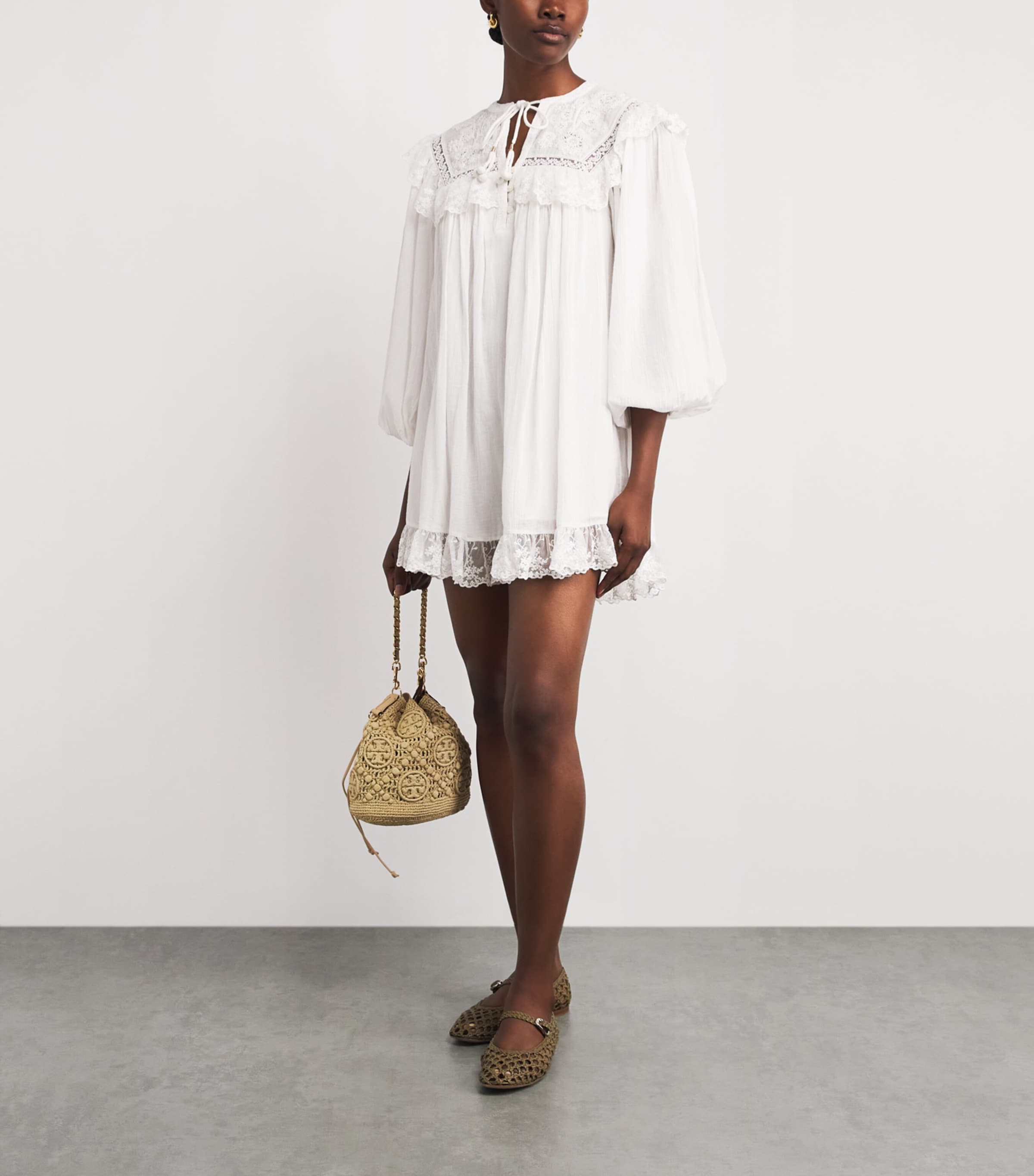 Rixo Womens Cotton Embroidered Inez Mini Dress Lilly Embr Ivory Image 2