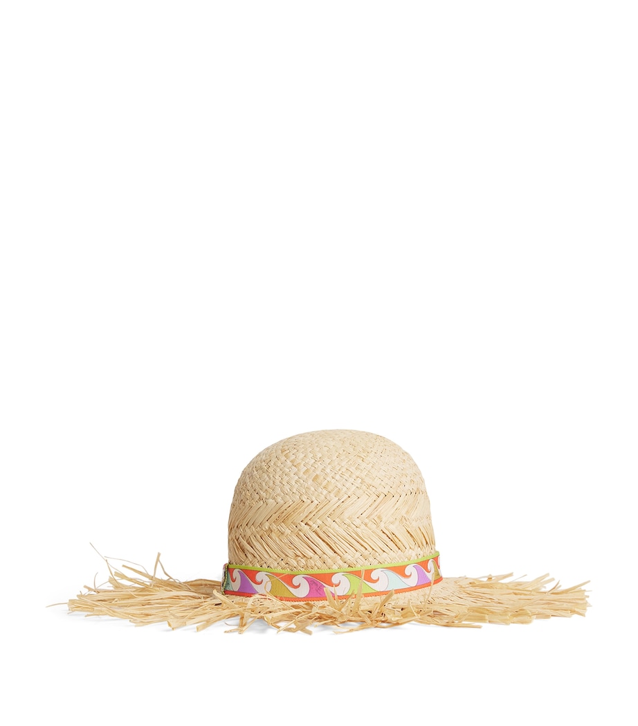 PUCCI Raffia Printed-Brim Sun Hat Beige Image 1
