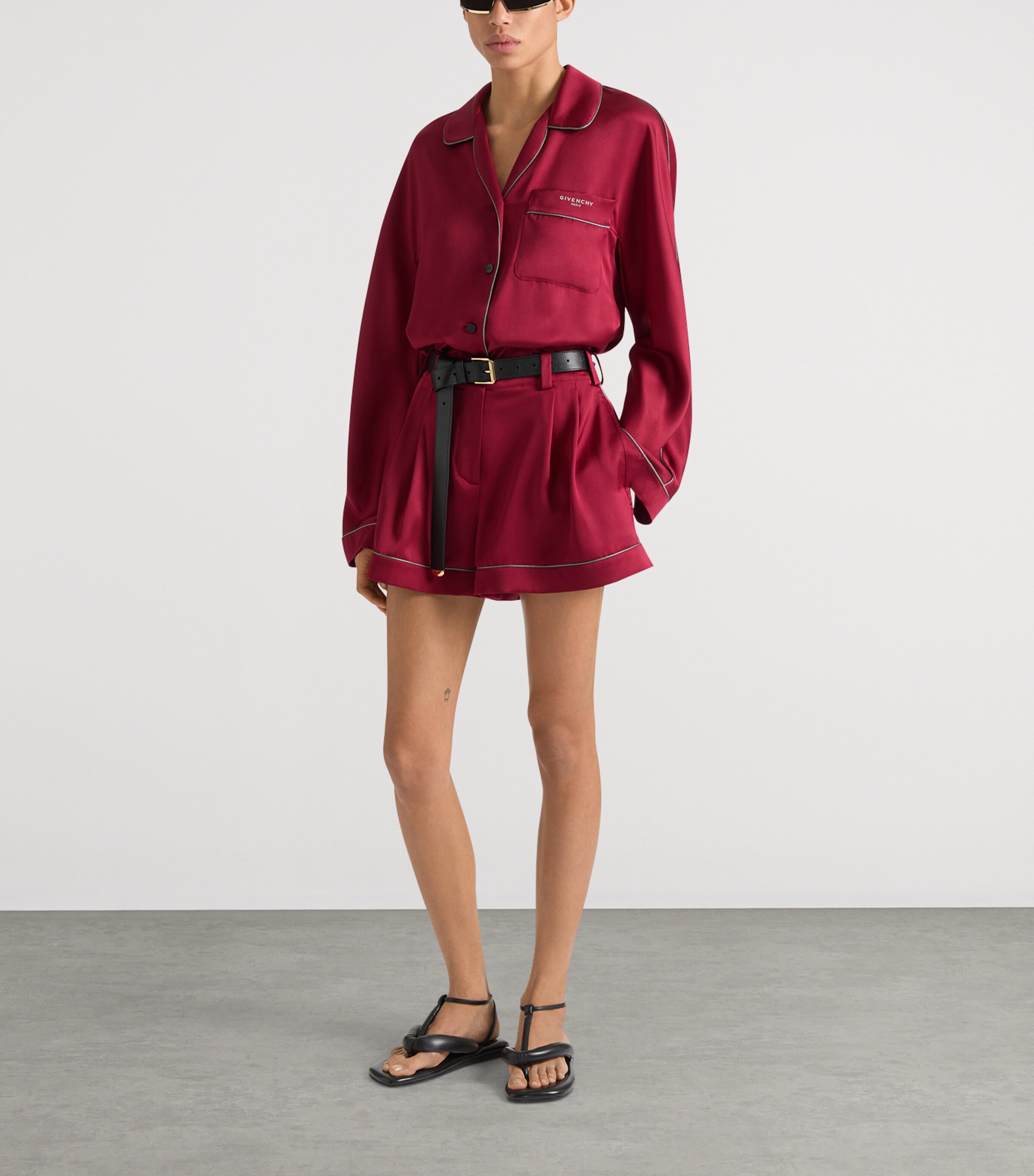 Givenchy Womens Silk Pleated Shorts Red Cherry Image 2