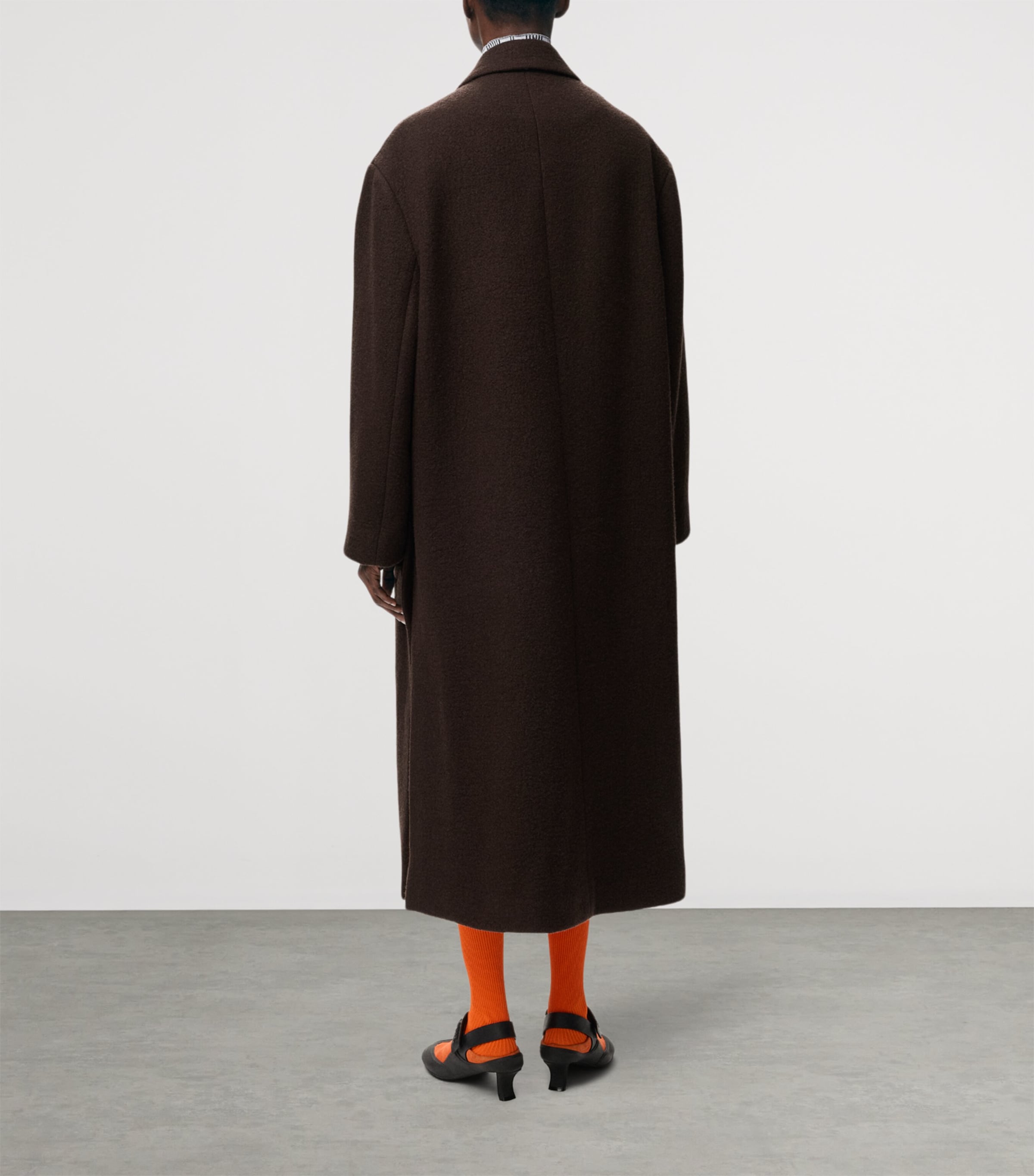 LOEWE Womens Cashmere Gingham-Lined Coat Brown Image 3