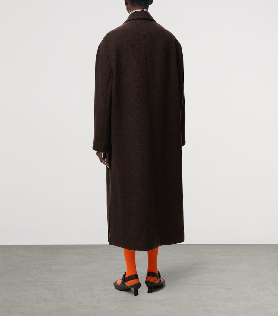 LOEWE Womens Cashmere Gingham-Lined Coat Brown Image 3
