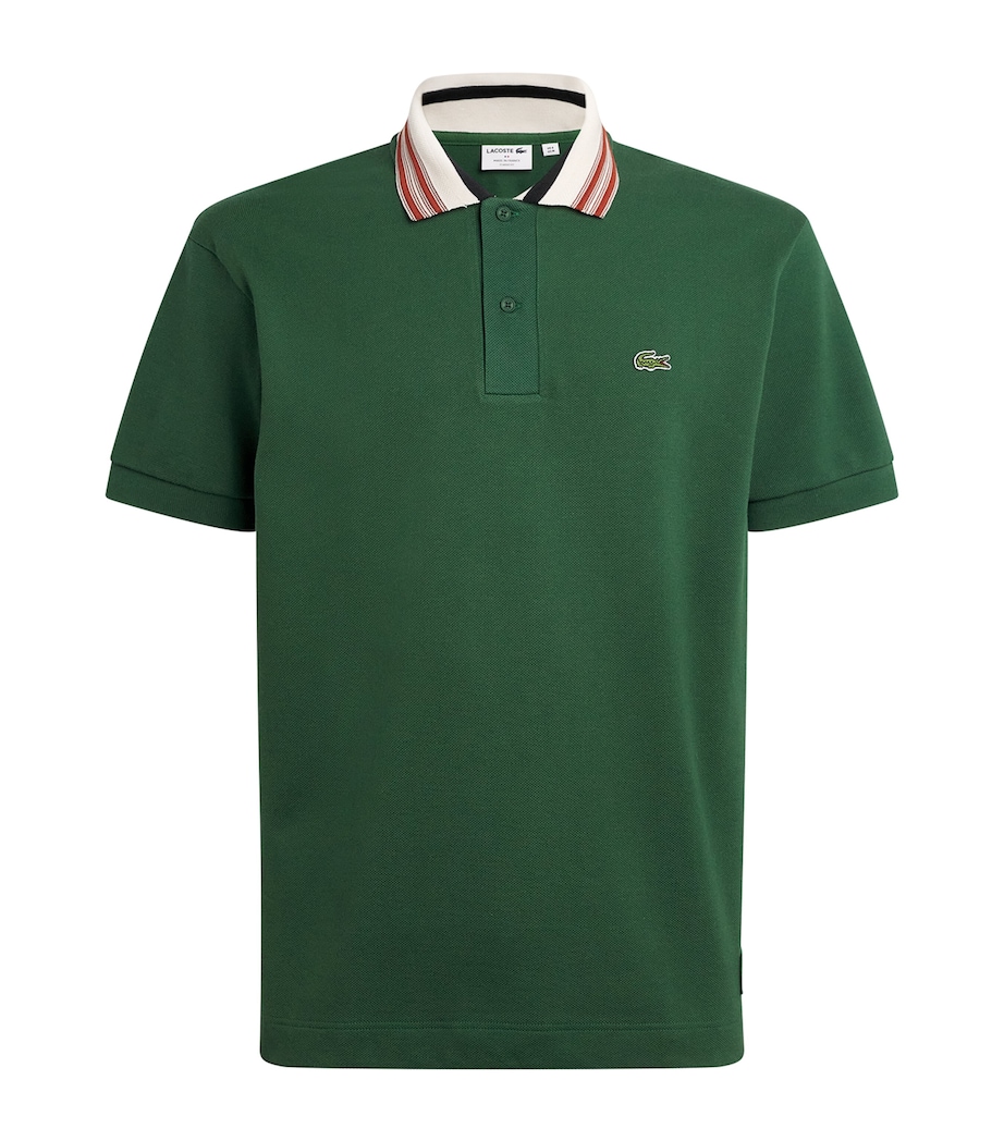 Cotton Stripe-Collar Polo Shirt GREEN Image 1