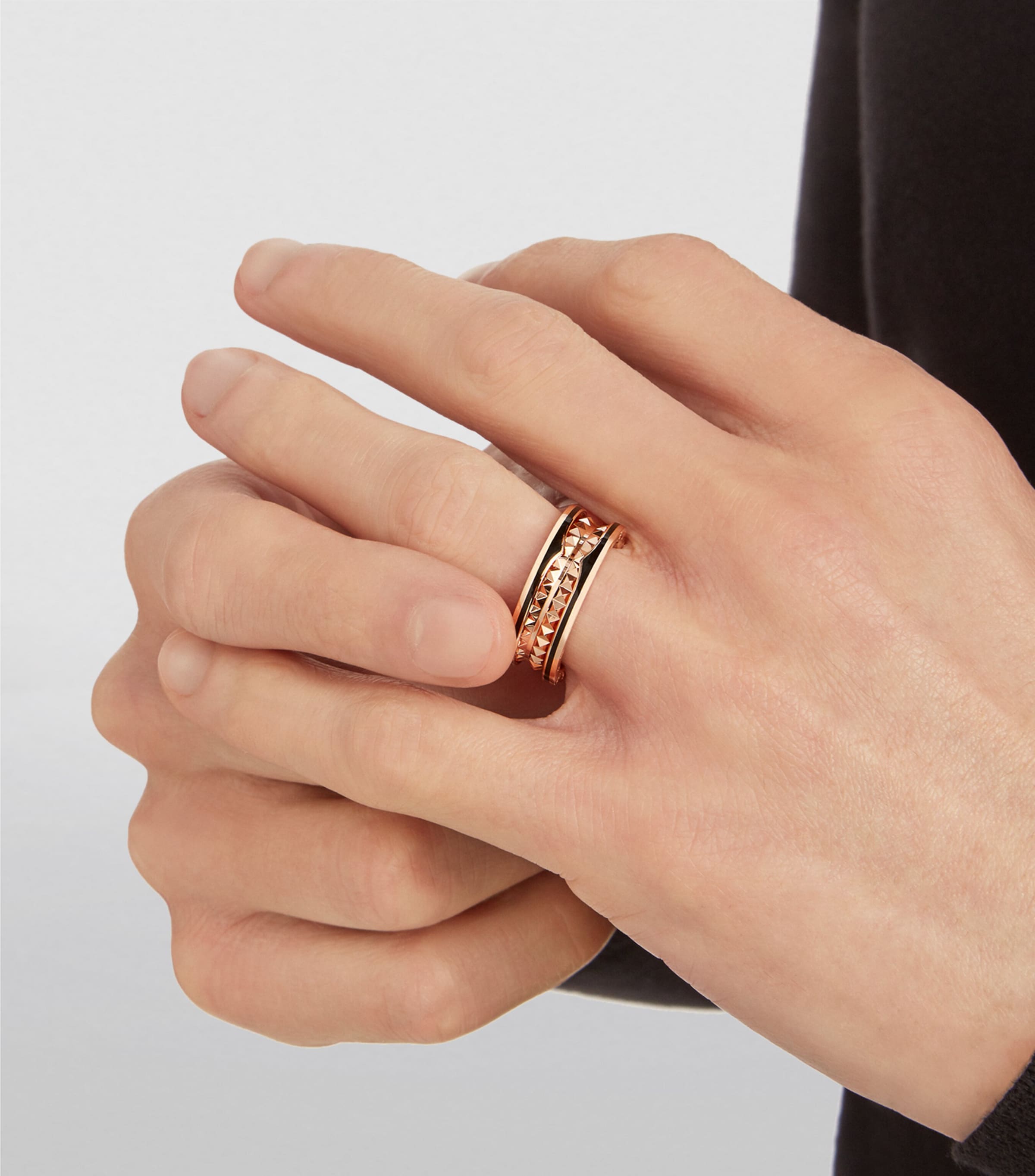 Bvlgari Rose Gold and Black Ceramic B.zero1 Rock Two-Band Ring Pink Gold Image 5