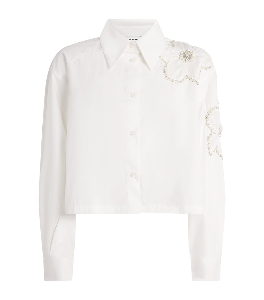 Sandro Paris Womens Cotton Embroidered Shirt White / Blue Image 1