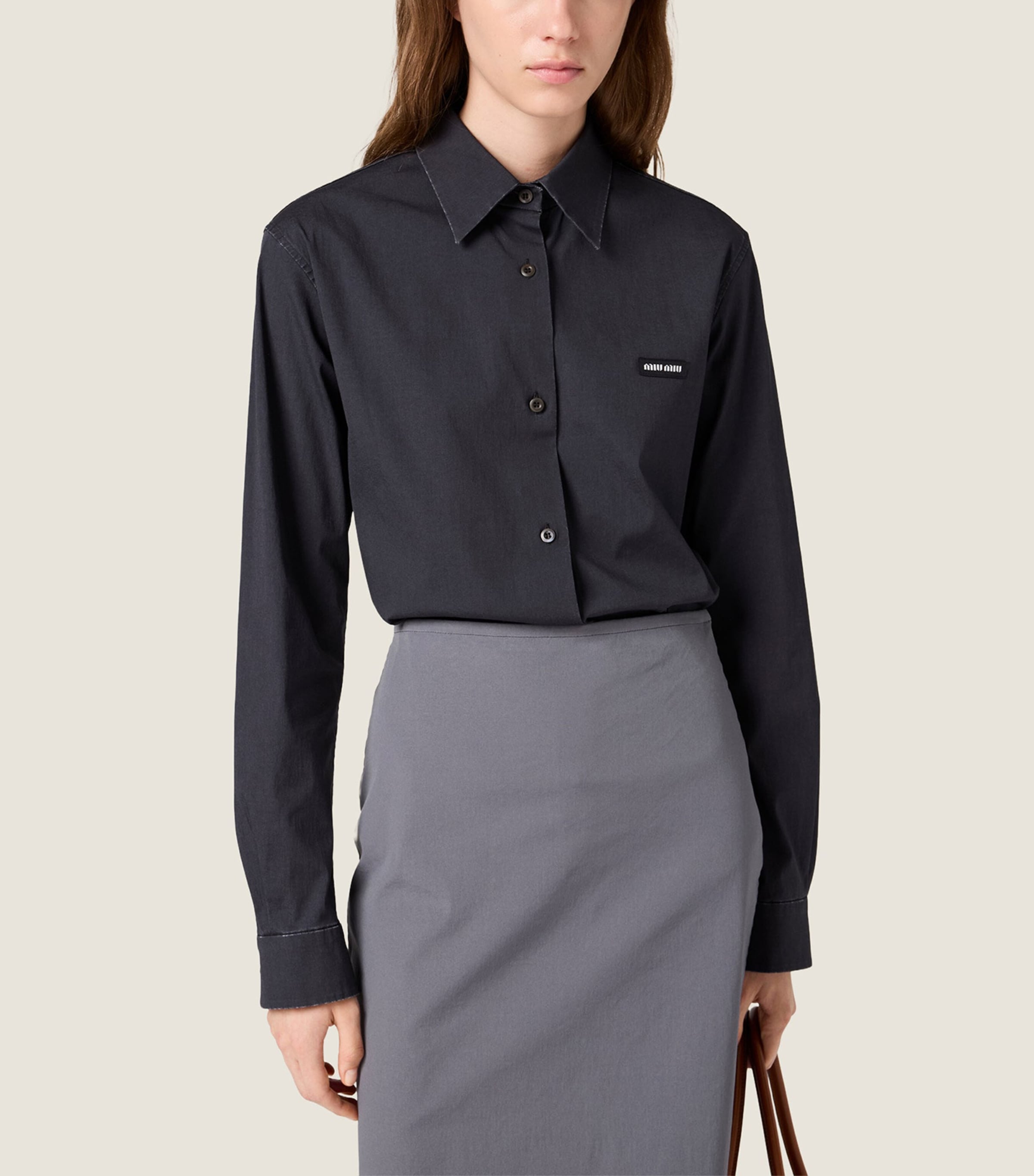 Miu Miu Womens Stretch-Poplin Shirt Black Image 5