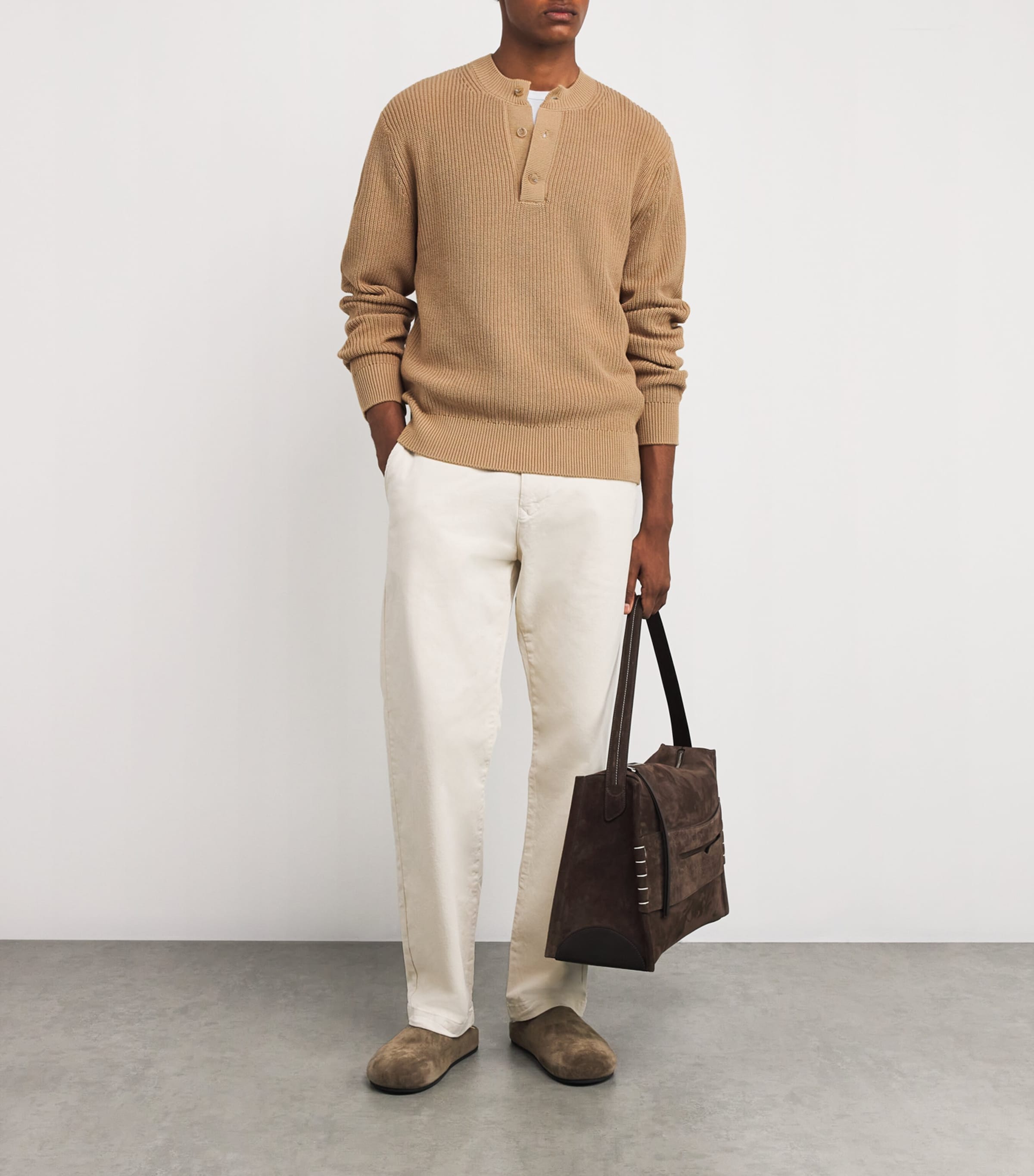 Cotton Henley Sweatshirt BEIGE Image 2